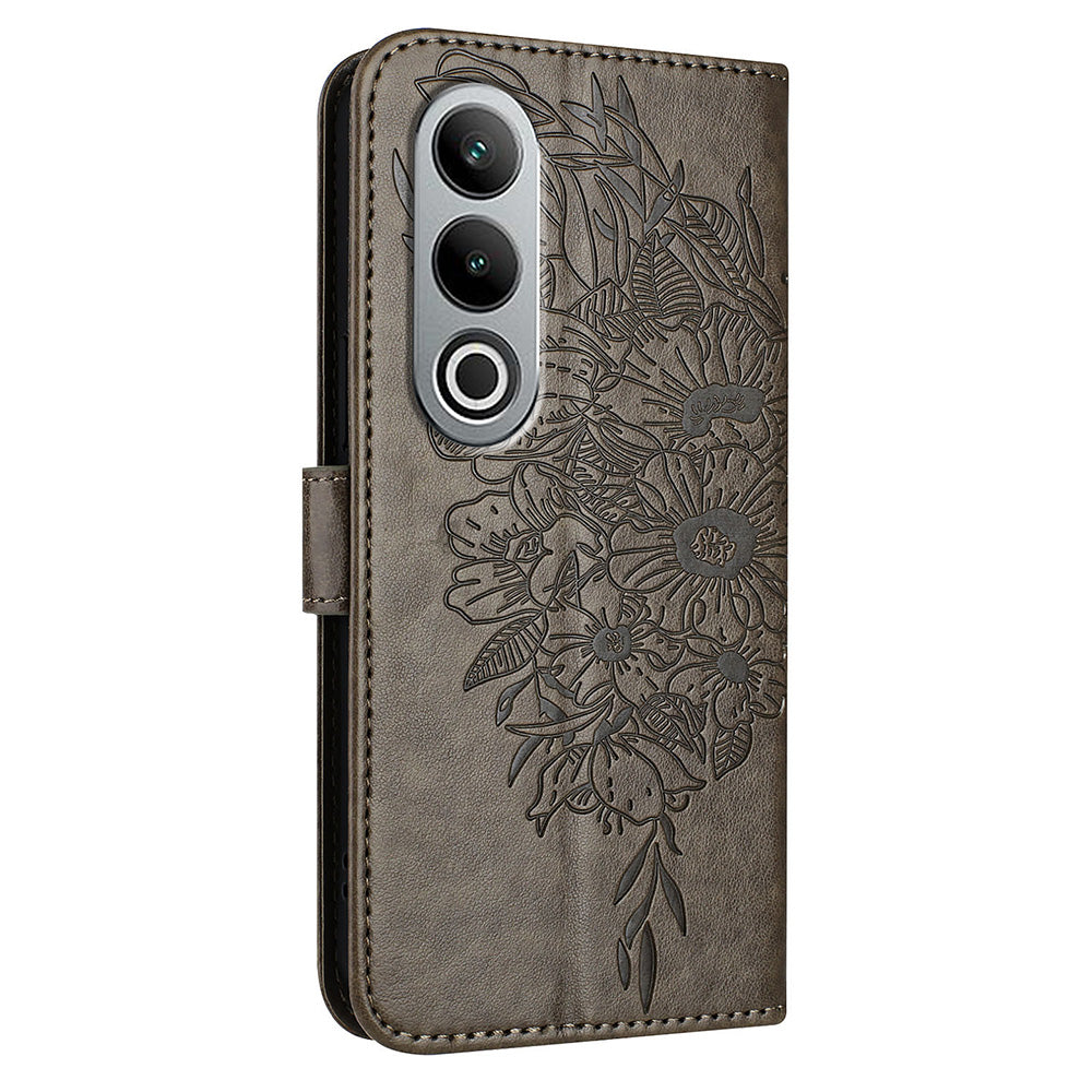 YB Imprinting Series-4 For OnePlus Nord CE4 5G Leather Case Stand Wallet Butterfly Phone Cover - Grey