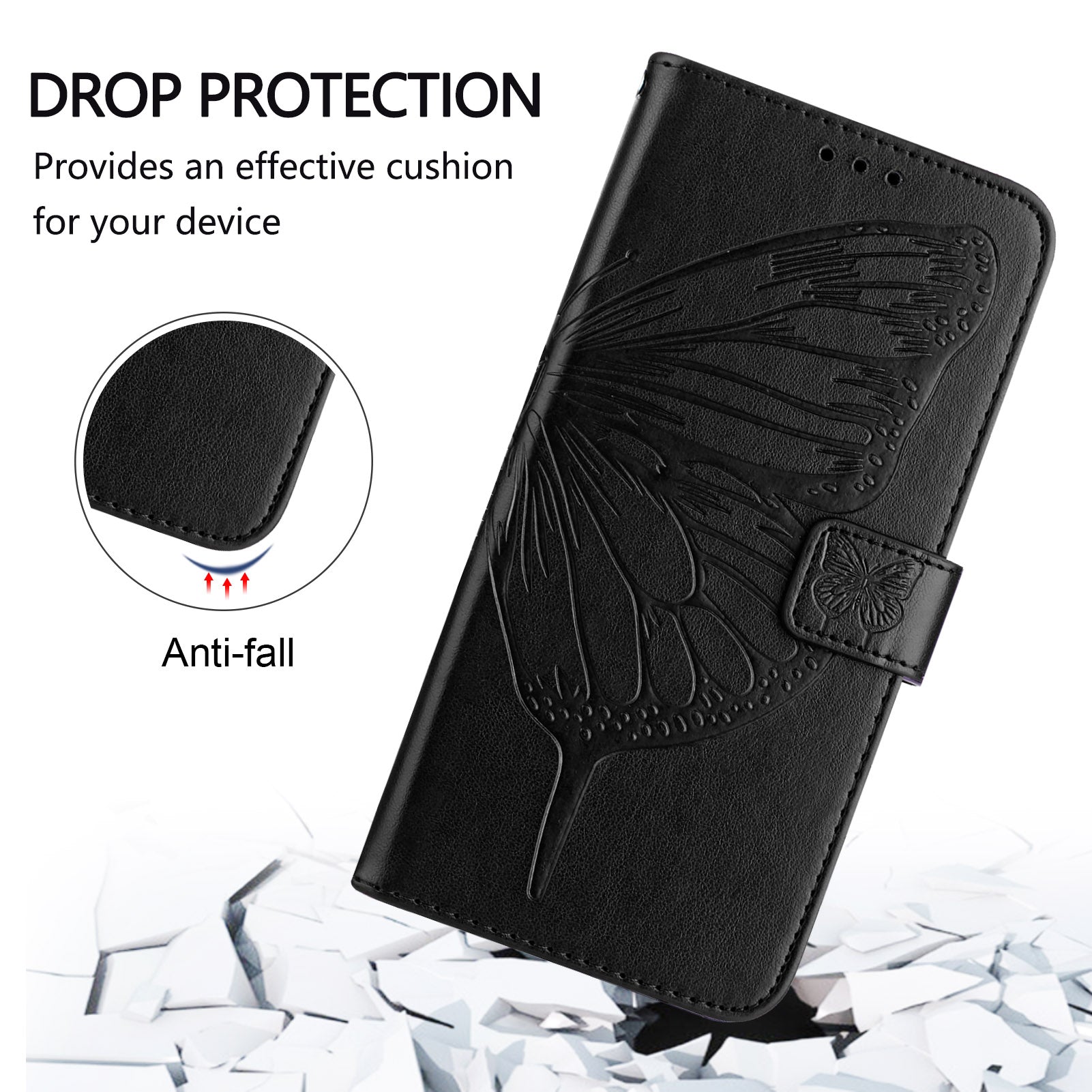 YB Imprinting Series-4 For OnePlus Nord CE4 5G Leather Case Stand Wallet Butterfly Phone Cover - Black