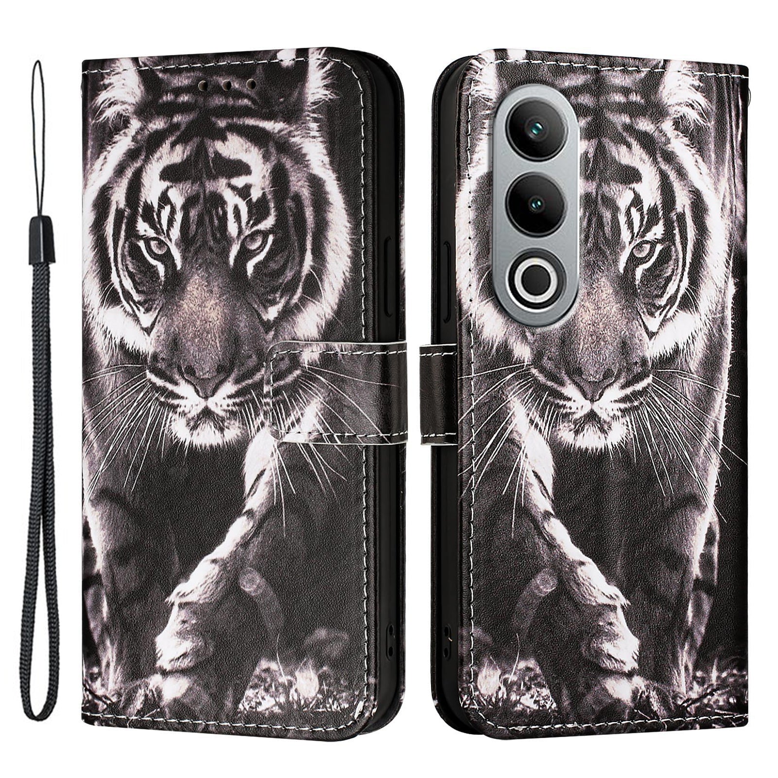 YB Pattern Printing Leather Series-4 for OnePlus Nord CE4 5G Case Anti-scratch Leather Flip Phone Cover - Tiger