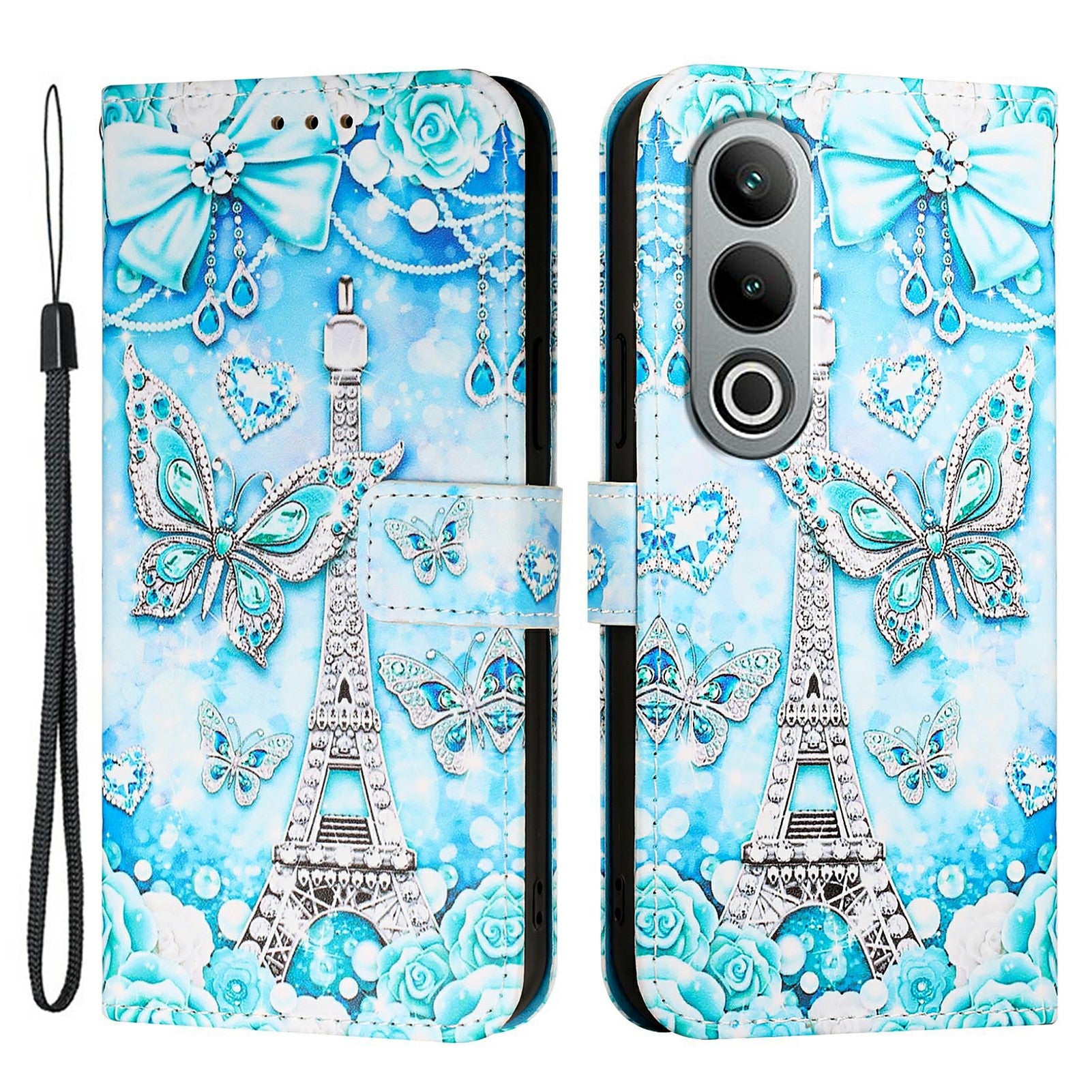 YB Pattern Printing Leather Series-4 for OnePlus Nord CE4 5G Case Anti-scratch Leather Flip Phone Cover -  Eiffel Tower and Butterfly