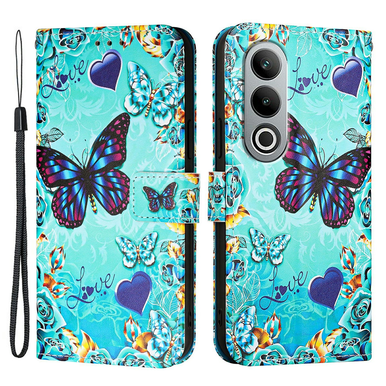 YB Pattern Printing Leather Series-4 for OnePlus Nord CE4 5G Case Anti-scratch Leather Flip Phone Cover - Butterfly and Heart