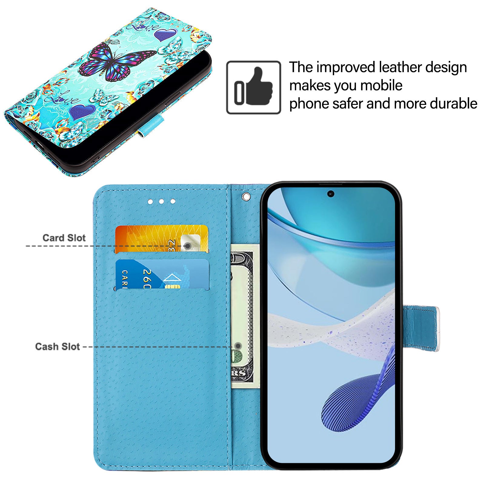YB Pattern Printing Leather Series-4 for OnePlus Nord CE4 5G Case Anti-scratch Leather Flip Phone Cover - Butterfly and Heart