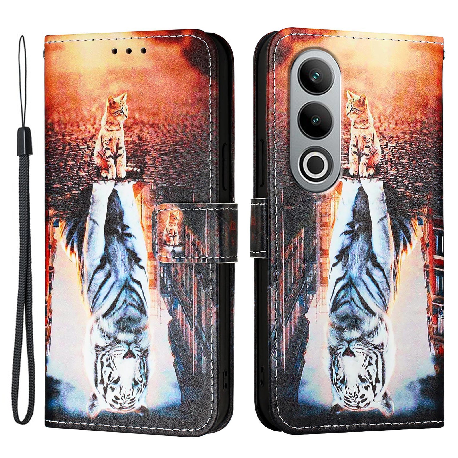 YB Pattern Printing Leather Series-4 for OnePlus Nord CE4 5G Case Anti-scratch Leather Flip Phone Cover - Cat and Tiger