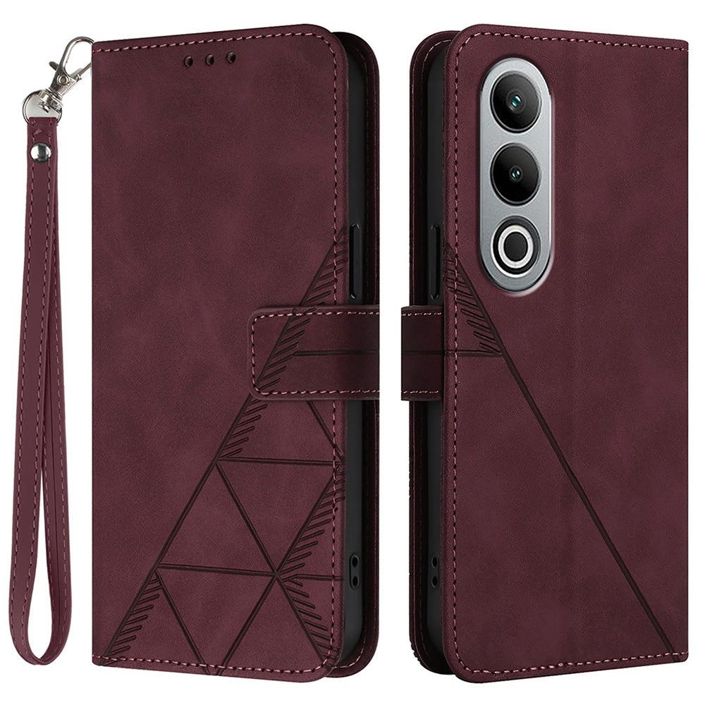 YB Imprinting Series-1 For OnePlus Nord CE4 5G Leather Wallet Case Phone Cover with Strap - Wine Red