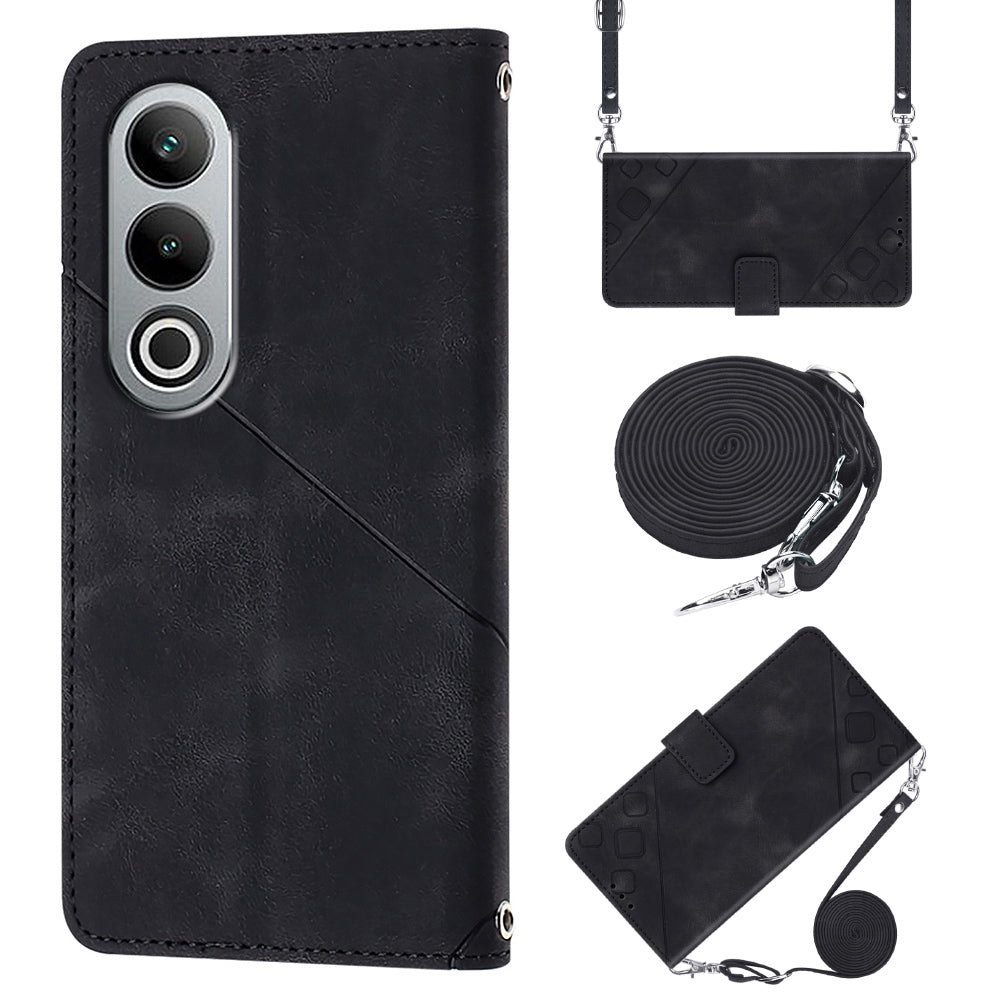 PT005 YB Imprinting Series-7 for OnePlus Nord CE4 5G Leather Wallet Phone Case with Shoulder Strap - Black