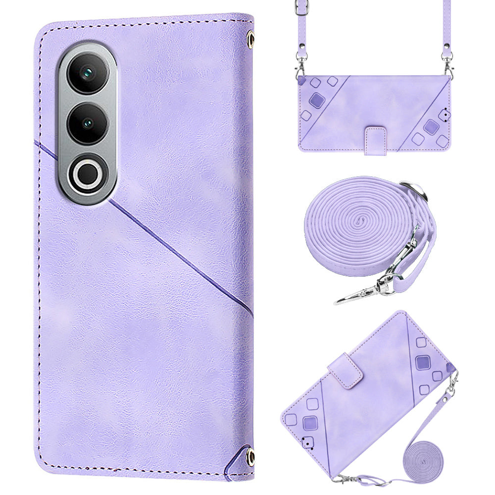 PT005 YB Imprinting Series-7 for OnePlus Nord CE4 5G Leather Wallet Phone Case with Shoulder Strap - Light Purple
