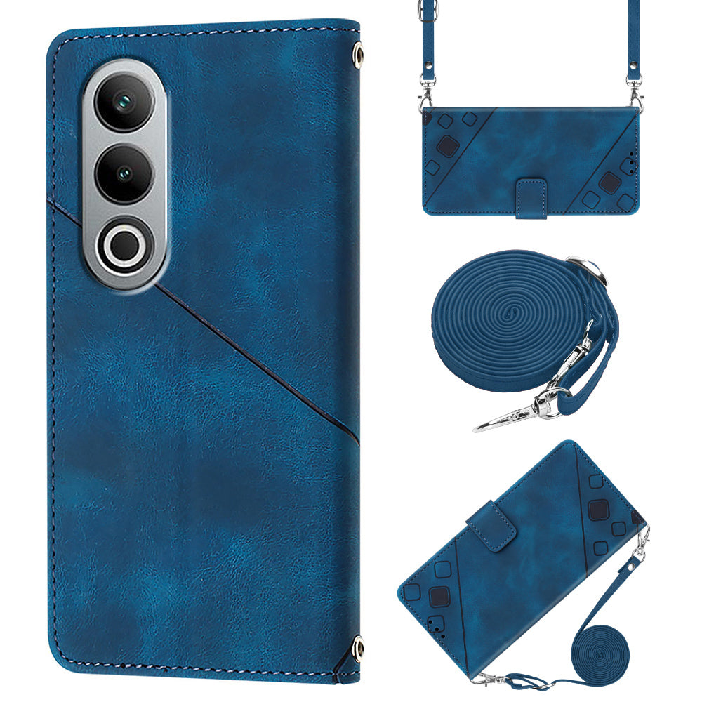 PT005 YB Imprinting Series-7 for OnePlus Nord CE4 5G Leather Wallet Phone Case with Shoulder Strap - Sapphire