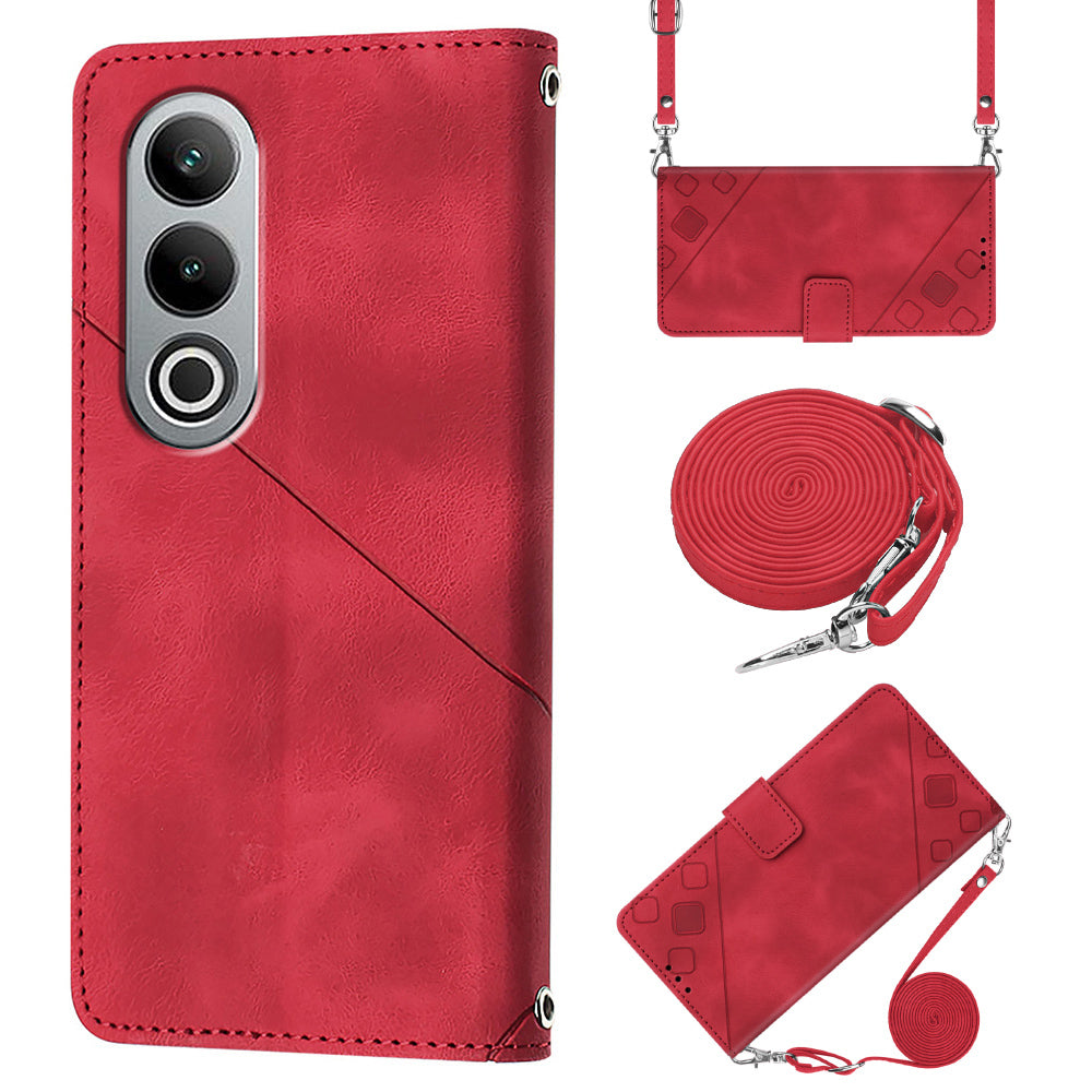 PT005 YB Imprinting Series-7 for OnePlus Nord CE4 5G Leather Wallet Phone Case with Shoulder Strap - Red