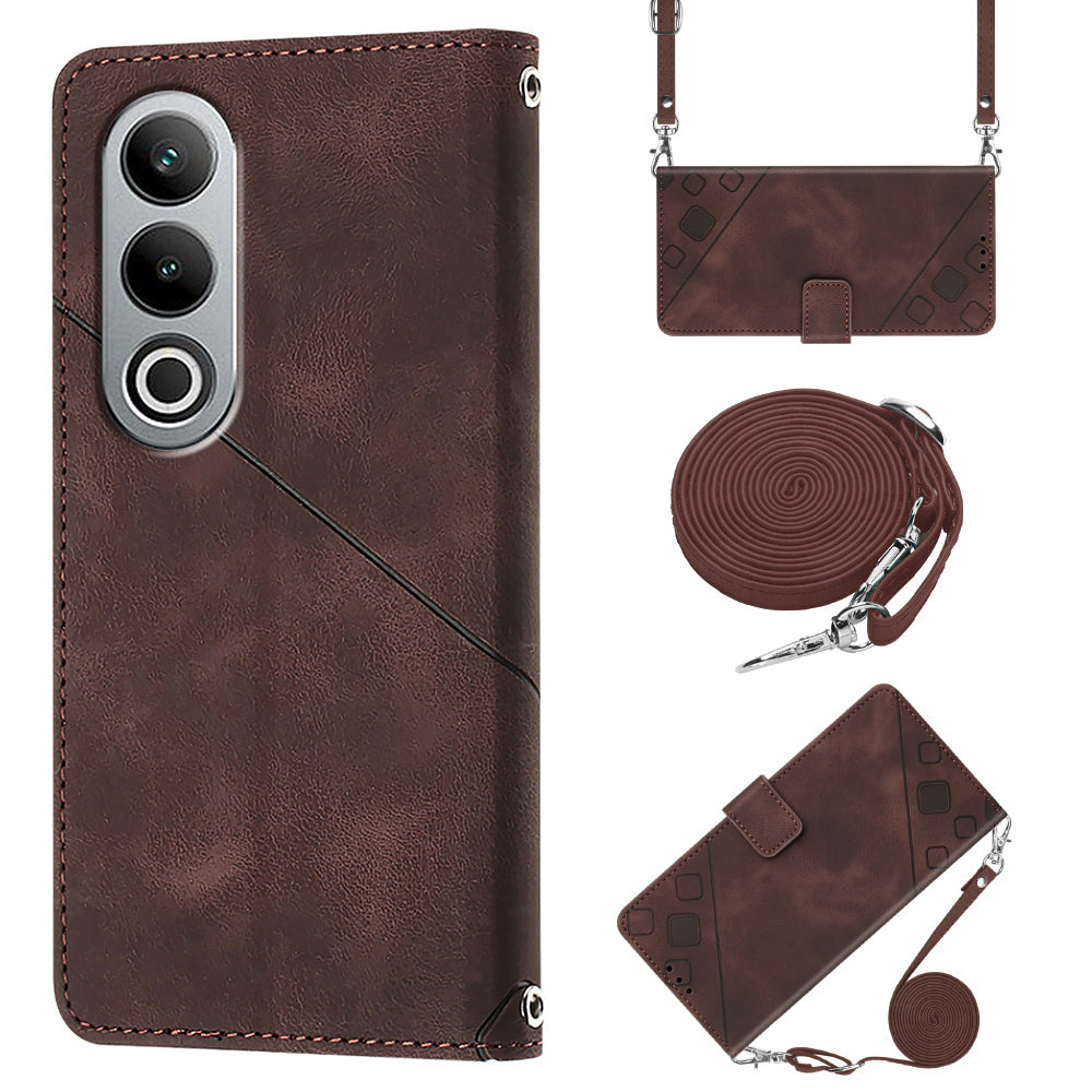 PT005 YB Imprinting Series-7 for OnePlus Nord CE4 5G Leather Wallet Phone Case with Shoulder Strap - Brown