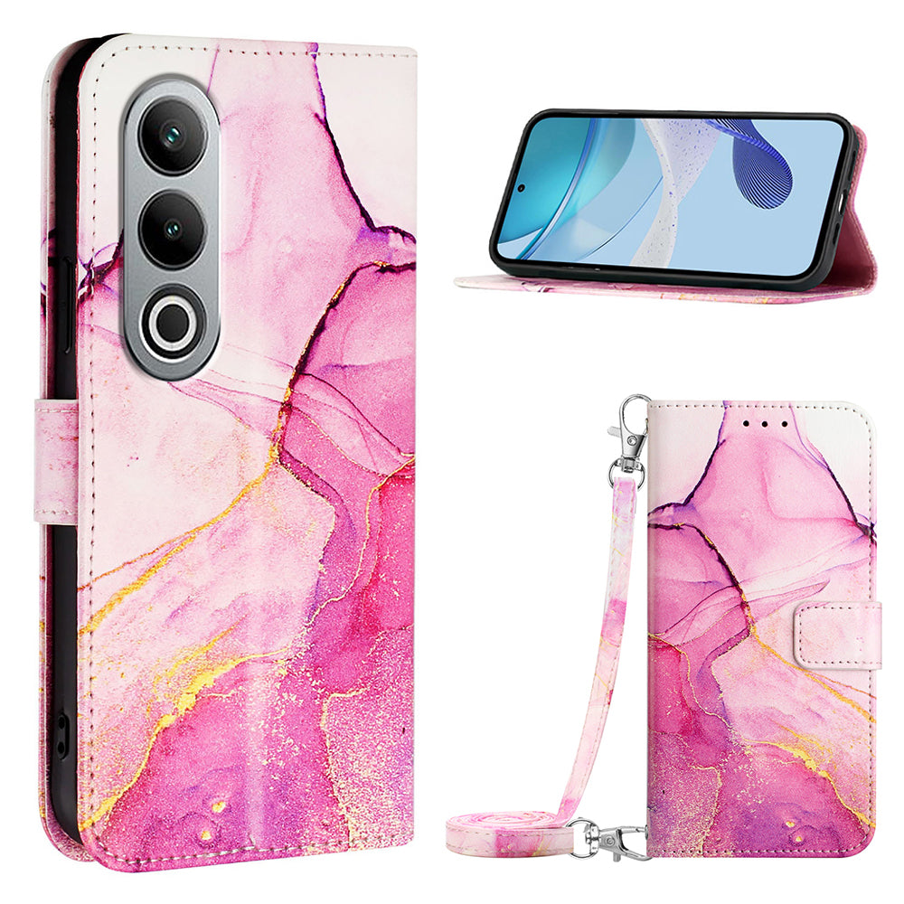 YB Pattern Printing Leather Series-6 For OnePlus Nord CE4 5G Case Stand Flip Phone Cover with Shoulder Strap - Pink  /  Purple / Gold LS001