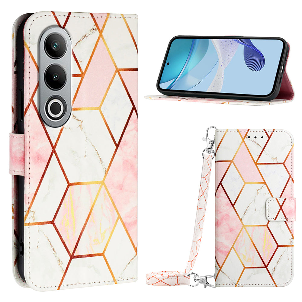 YB Pattern Printing Leather Series-6 For OnePlus Nord CE4 5G Case Stand Flip Phone Cover with Shoulder Strap - Pink / White LS002