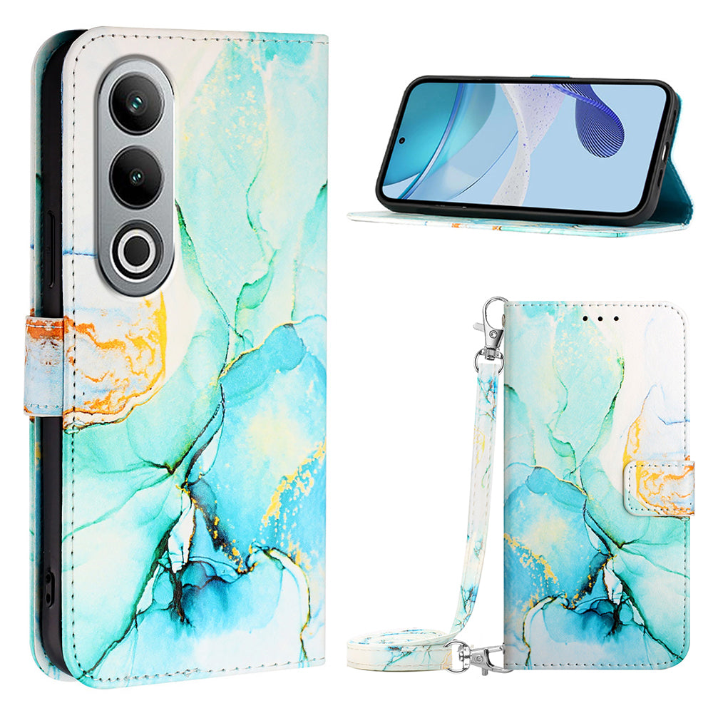 YB Pattern Printing Leather Series-6 For OnePlus Nord CE4 5G Case Stand Flip Phone Cover with Shoulder Strap - Green LS003