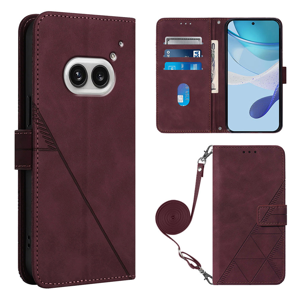 YB Imprinting Series-2 for Nothing Phone (2a) Case PU Leather Imprinted Phone Cover with Shoulder Strap - Wine Red