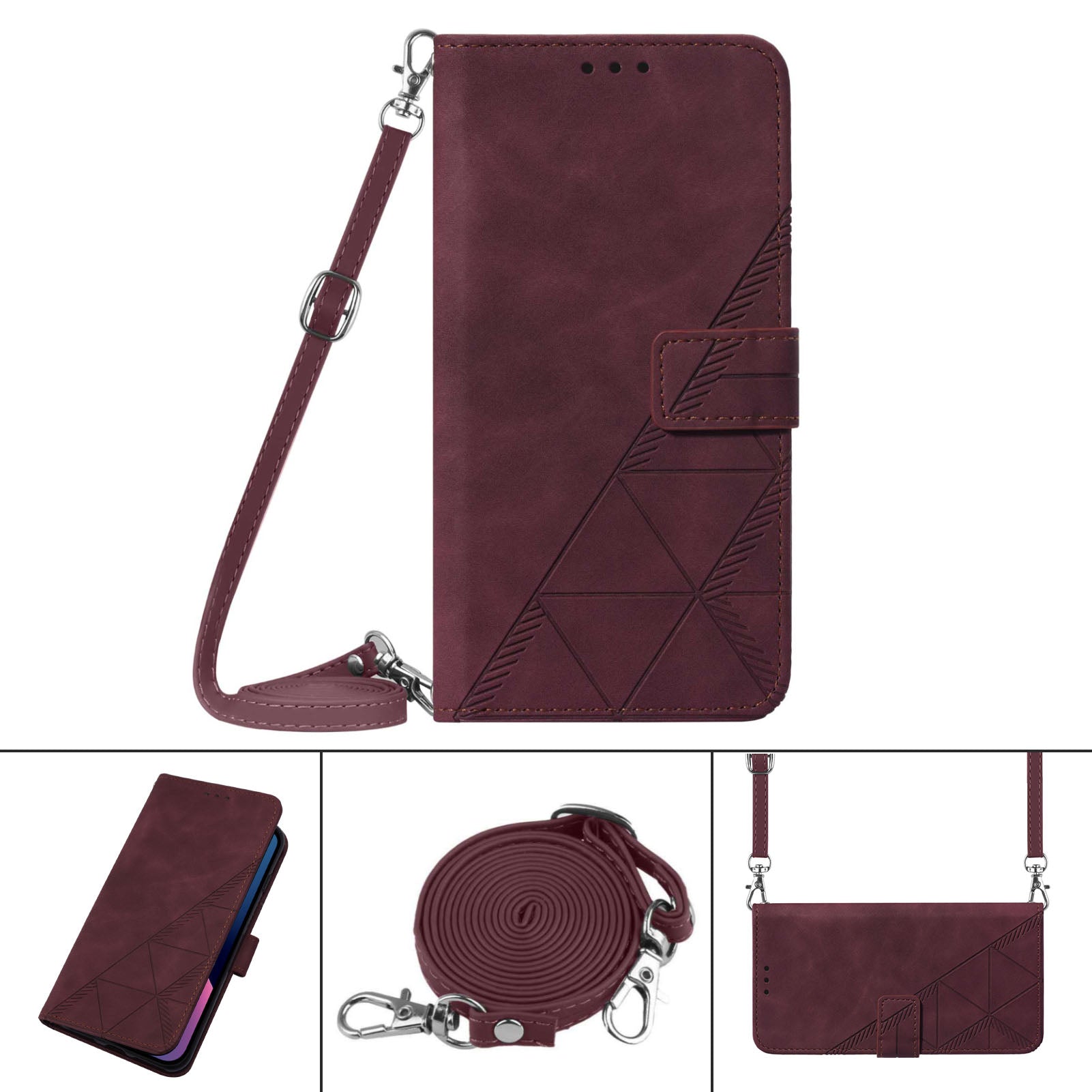 YB Imprinting Series-2 for Nothing Phone (2a) Case PU Leather Imprinted Phone Cover with Shoulder Strap - Wine Red