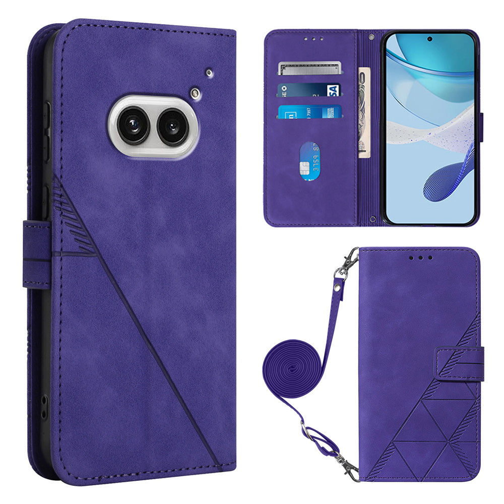 YB Imprinting Series-2 for Nothing Phone (2a) Case PU Leather Imprinted Phone Cover with Shoulder Strap - Purple