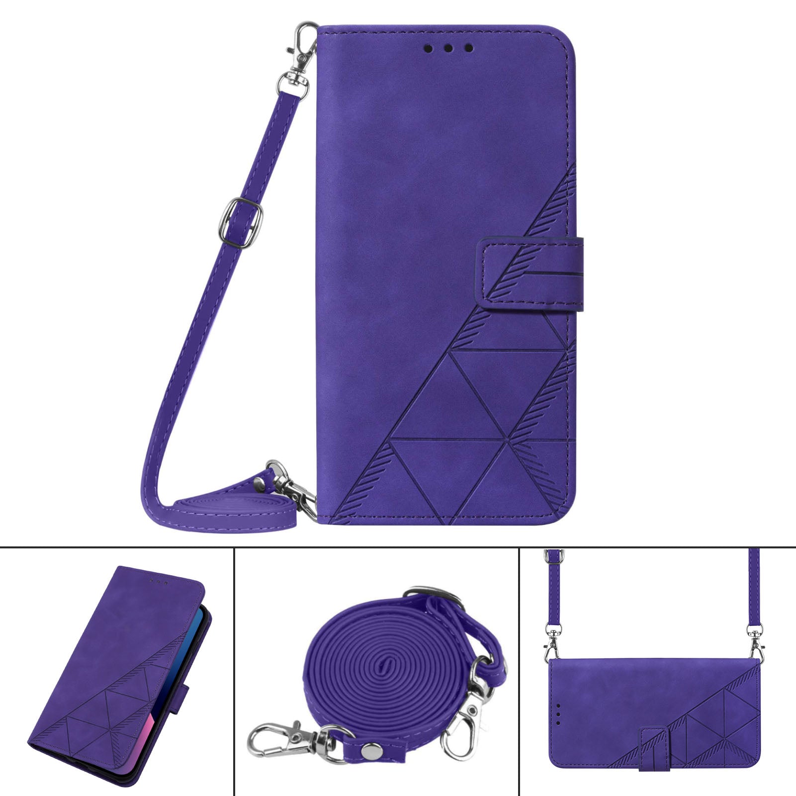 YB Imprinting Series-2 for Nothing Phone (2a) Case PU Leather Imprinted Phone Cover with Shoulder Strap - Purple