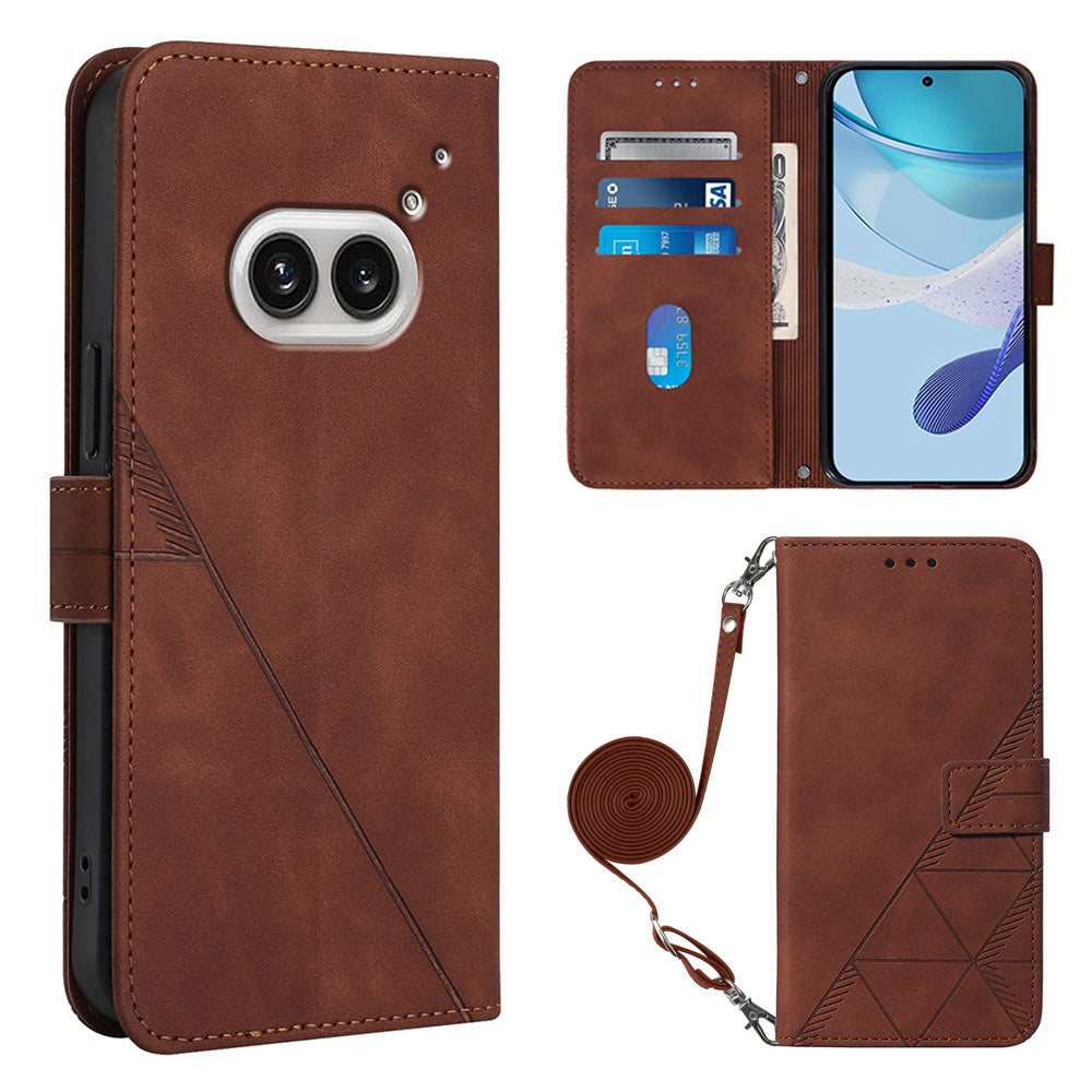 YB Imprinting Series-2 for Nothing Phone (2a) Case PU Leather Imprinted Phone Cover with Shoulder Strap - Brown