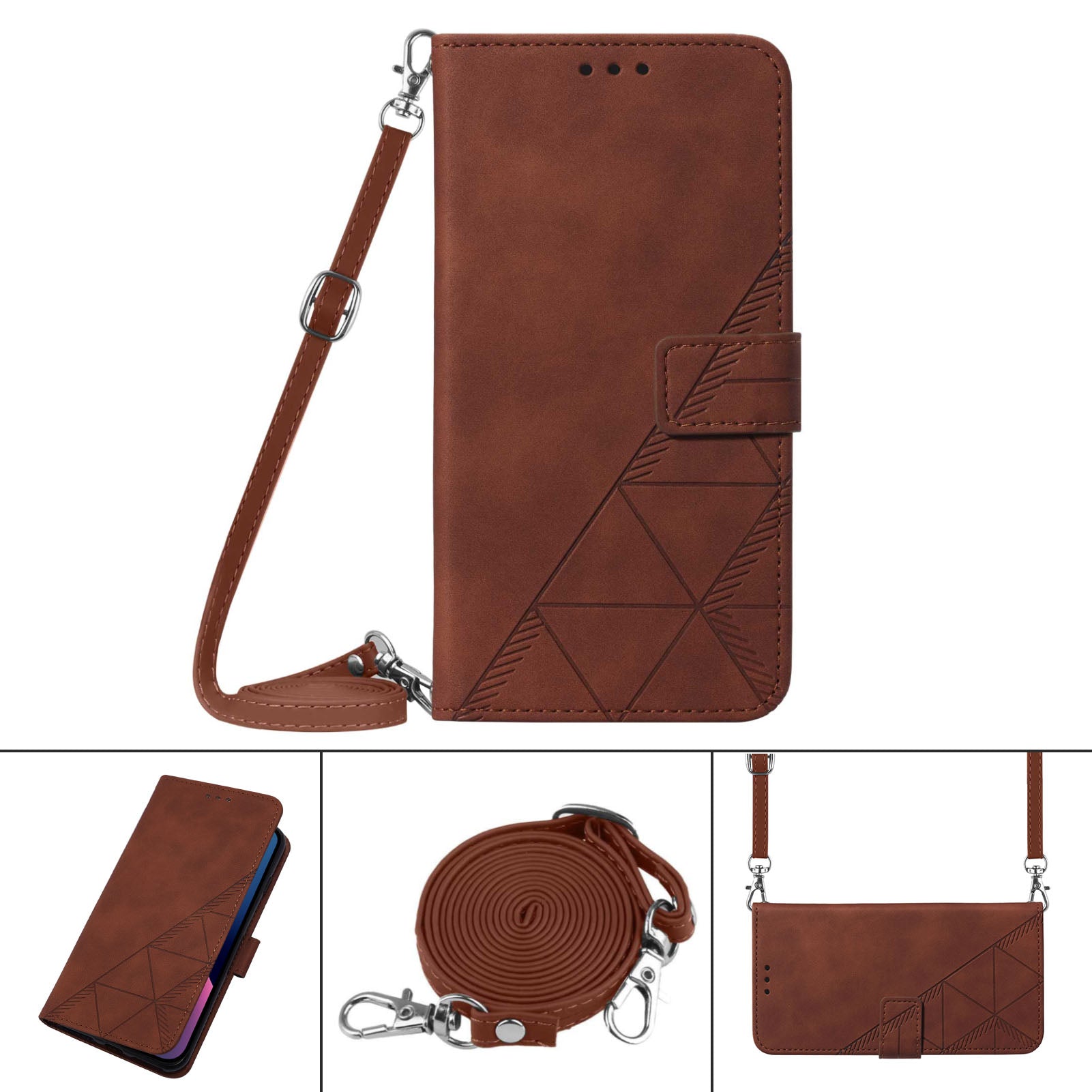 YB Imprinting Series-2 for Nothing Phone (2a) Case PU Leather Imprinted Phone Cover with Shoulder Strap - Brown