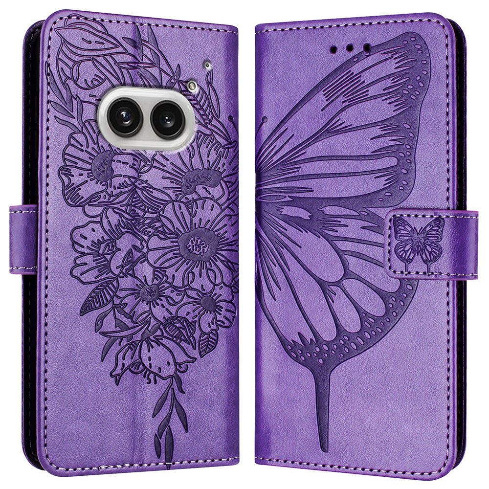 YB Imprinting Series-4 For Nothing Phone (2a) Case with Hand Strap Wallet Leather Phone Cover - Light Purple