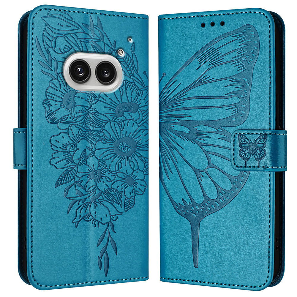 YB Imprinting Series-4 For Nothing Phone (2a) Case with Hand Strap Wallet Leather Phone Cover - Blue