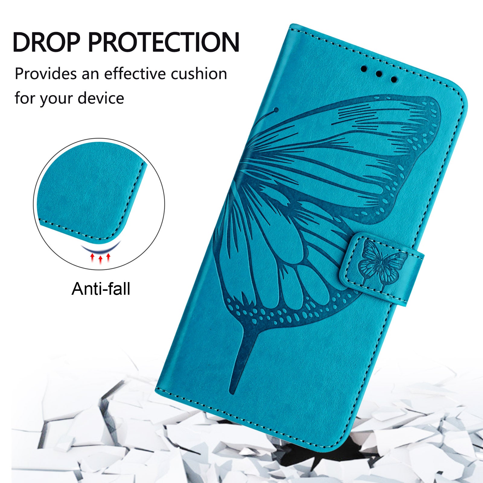 YB Imprinting Series-4 For Nothing Phone (2a) Case with Hand Strap Wallet Leather Phone Cover - Blue