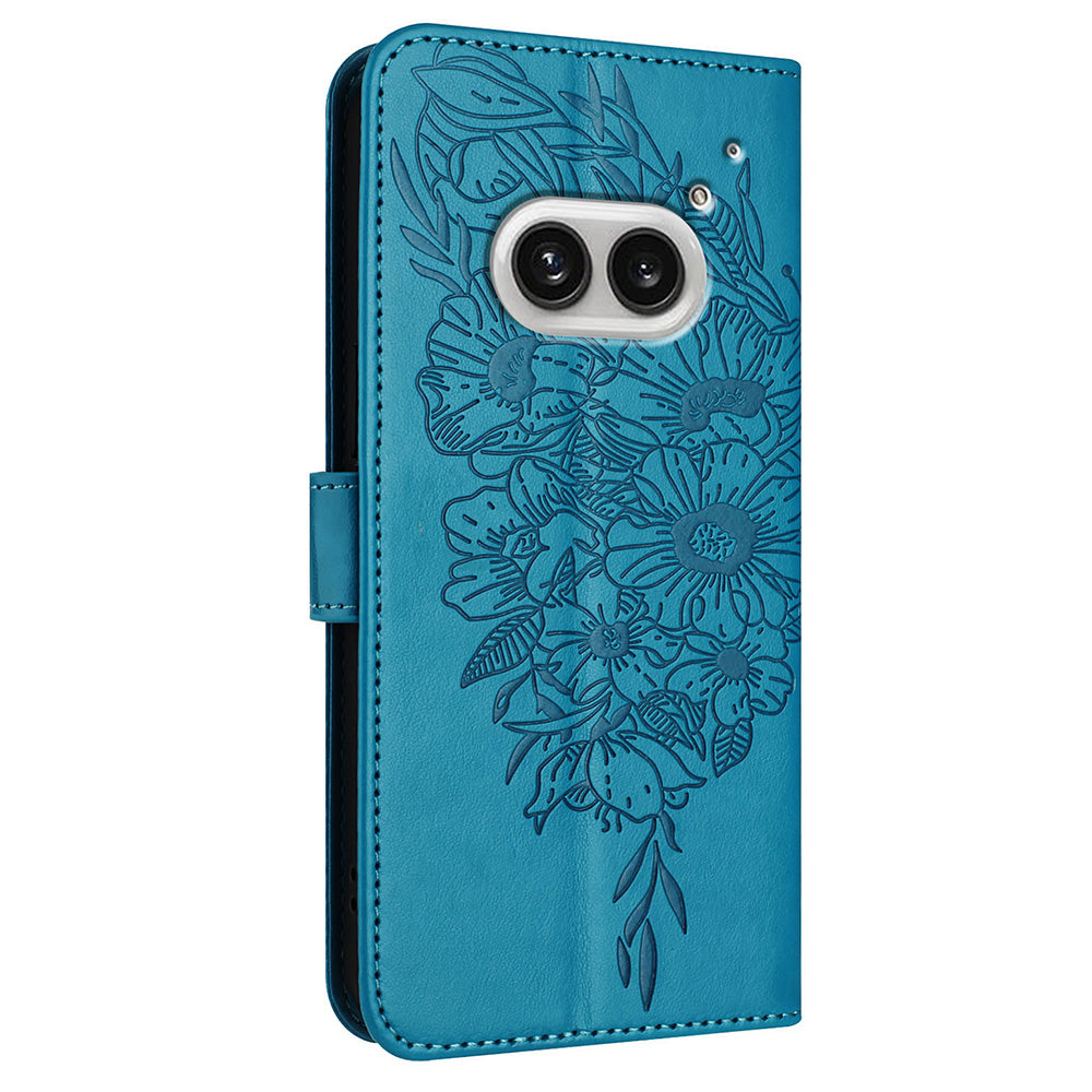 YB Imprinting Series-4 For Nothing Phone (2a) Case with Hand Strap Wallet Leather Phone Cover - Blue