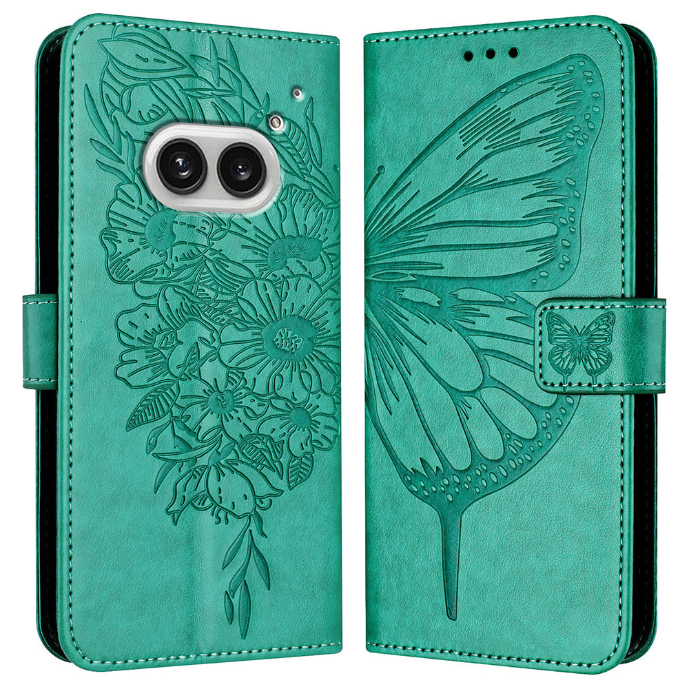 YB Imprinting Series-4 For Nothing Phone (2a) Case with Hand Strap Wallet Leather Phone Cover - Green