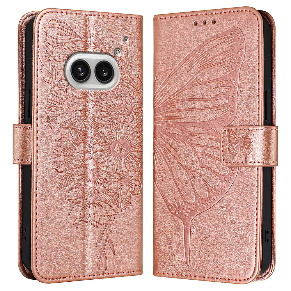 YB Imprinting Series-4 For Nothing Phone (2a) Case with Hand Strap Wallet Leather Phone Cover - Rose Gold