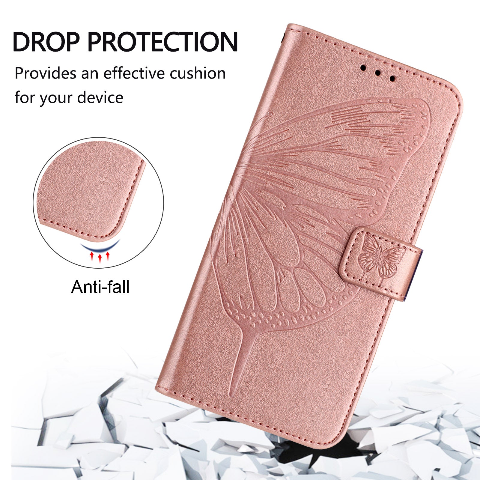 YB Imprinting Series-4 For Nothing Phone (2a) Case with Hand Strap Wallet Leather Phone Cover - Rose Gold