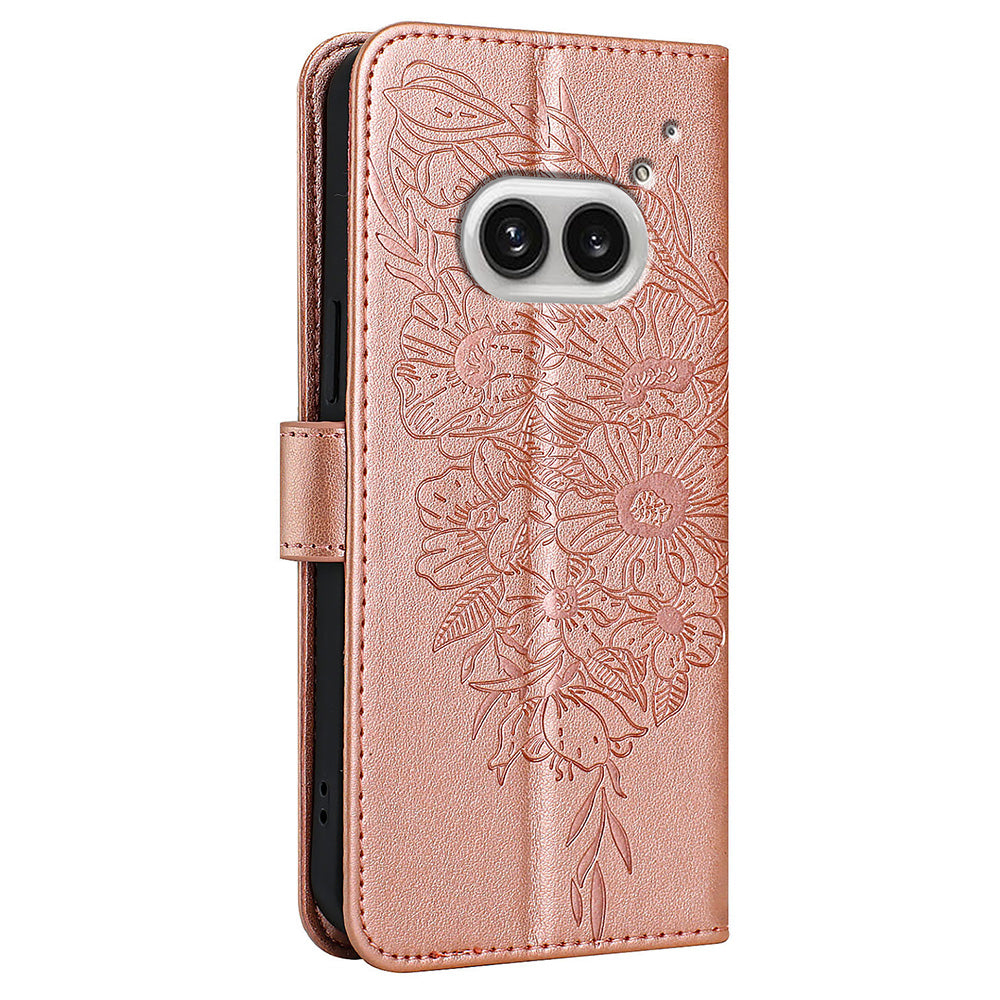 YB Imprinting Series-4 For Nothing Phone (2a) Case with Hand Strap Wallet Leather Phone Cover - Rose Gold