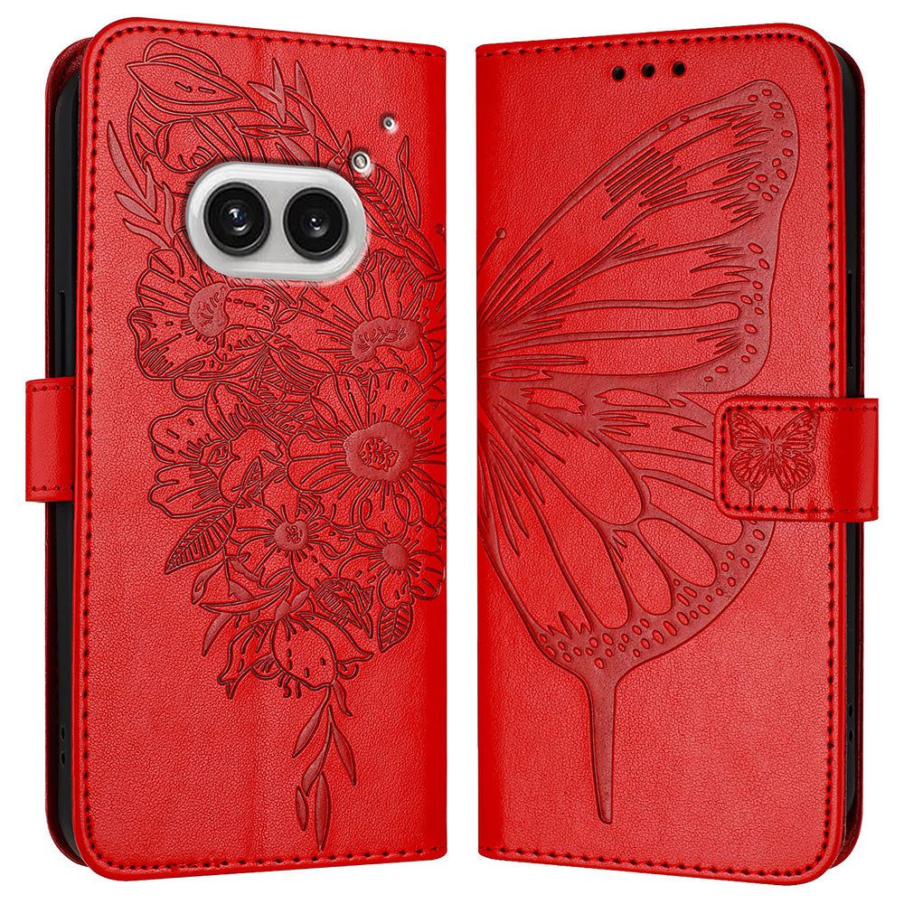 YB Imprinting Series-4 For Nothing Phone (2a) Case with Hand Strap Wallet Leather Phone Cover - Red