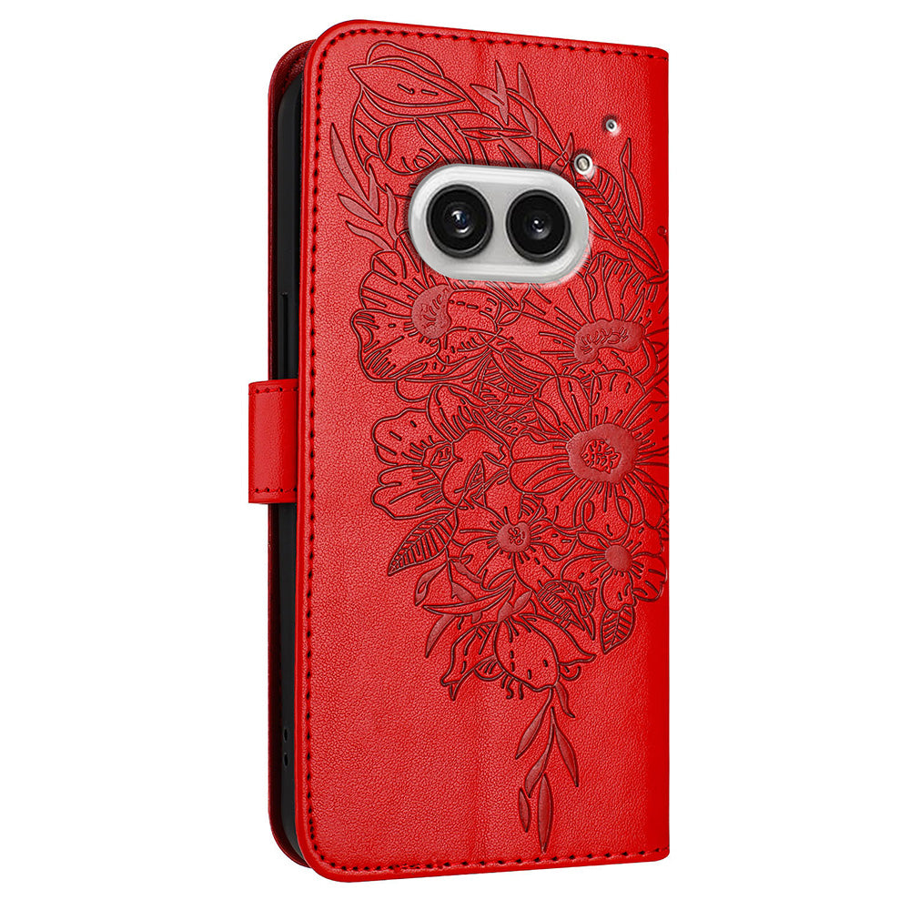 YB Imprinting Series-4 For Nothing Phone (2a) Case with Hand Strap Wallet Leather Phone Cover - Red