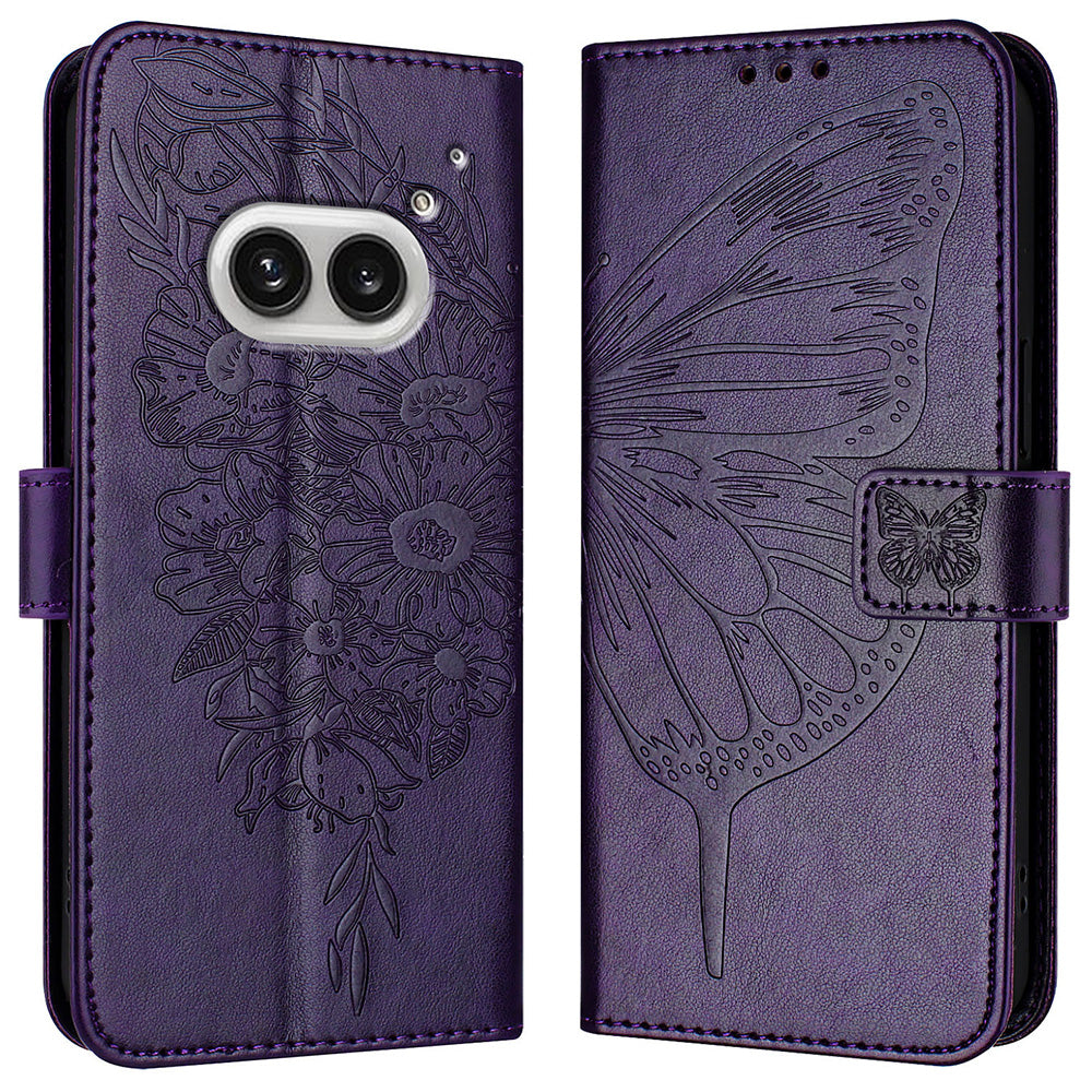 YB Imprinting Series-4 For Nothing Phone (2a) Case with Hand Strap Wallet Leather Phone Cover - Dark Purple