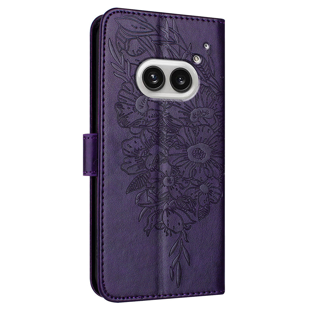 YB Imprinting Series-4 For Nothing Phone (2a) Case with Hand Strap Wallet Leather Phone Cover - Dark Purple