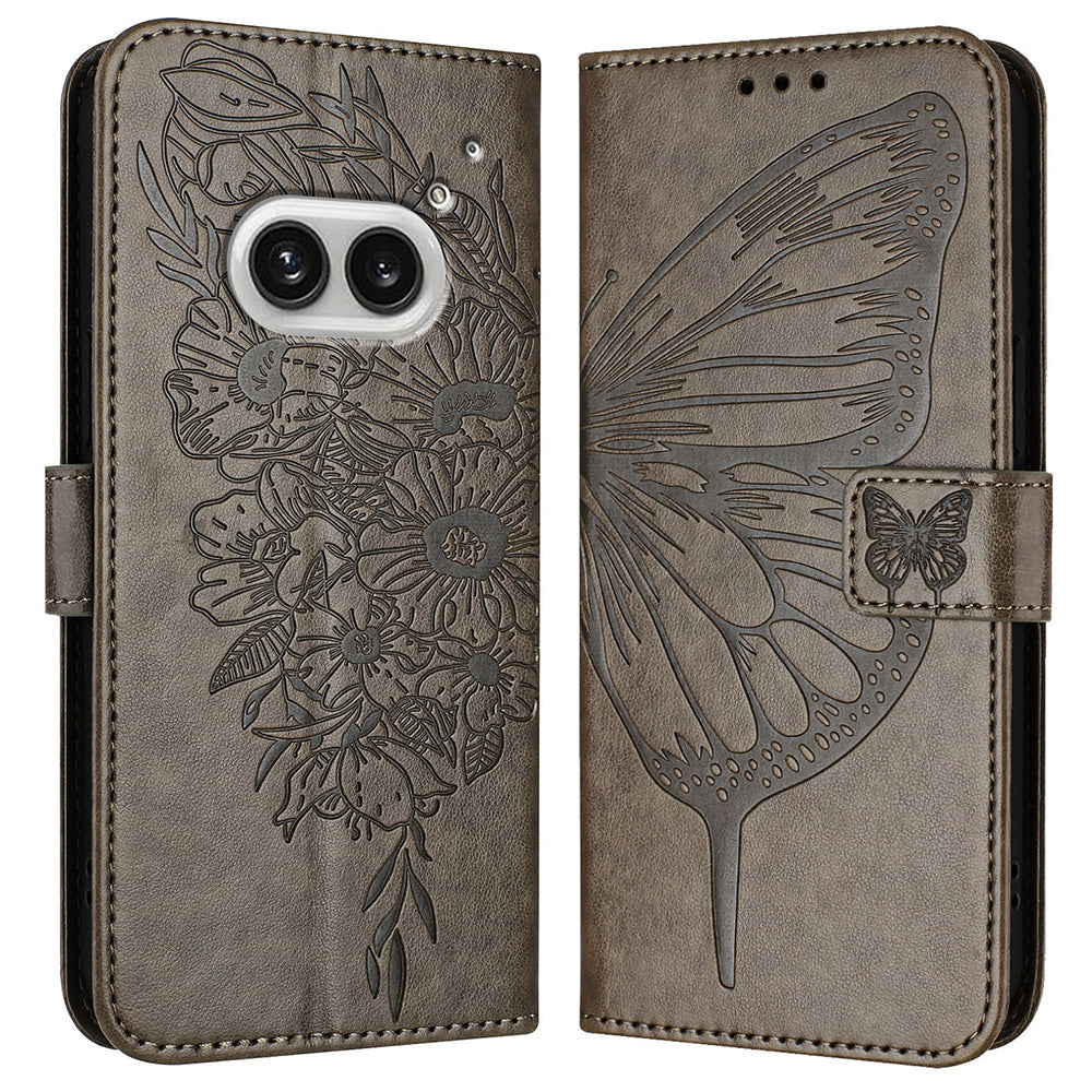 YB Imprinting Series-4 For Nothing Phone (2a) Case with Hand Strap Wallet Leather Phone Cover - Grey