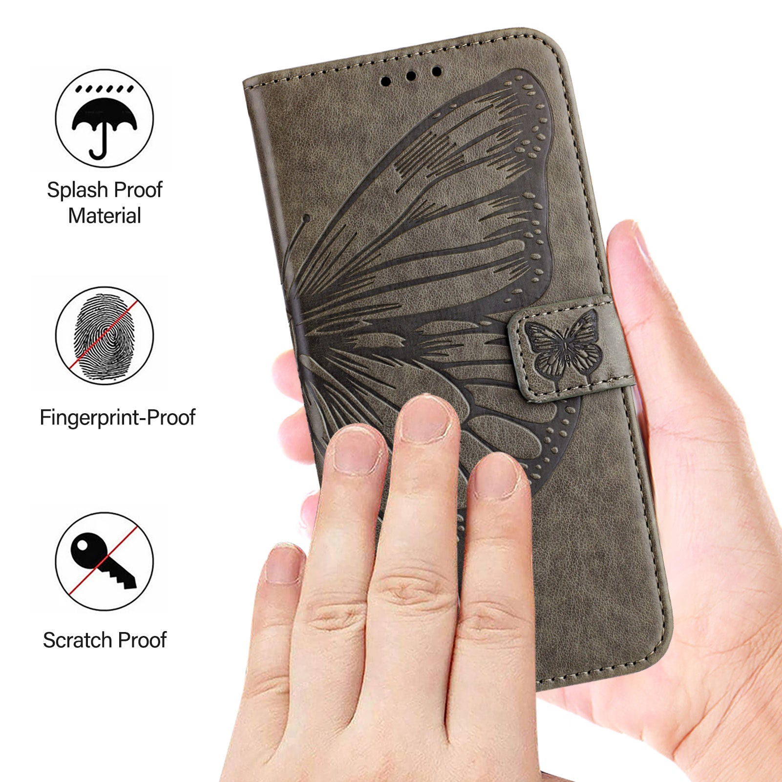 YB Imprinting Series-4 For Nothing Phone (2a) Case with Hand Strap Wallet Leather Phone Cover - Grey