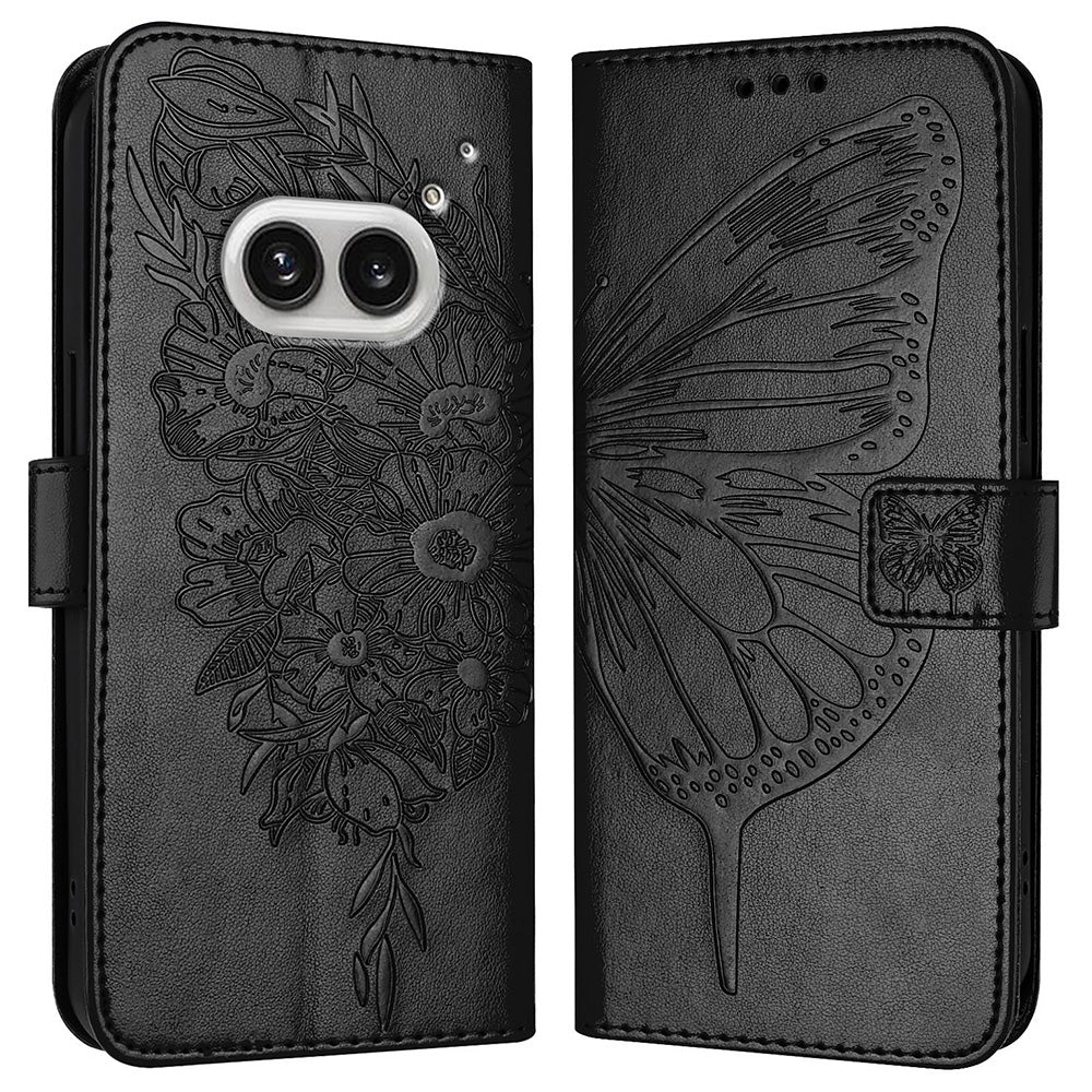 YB Imprinting Series-4 For Nothing Phone (2a) Case with Hand Strap Wallet Leather Phone Cover - Black