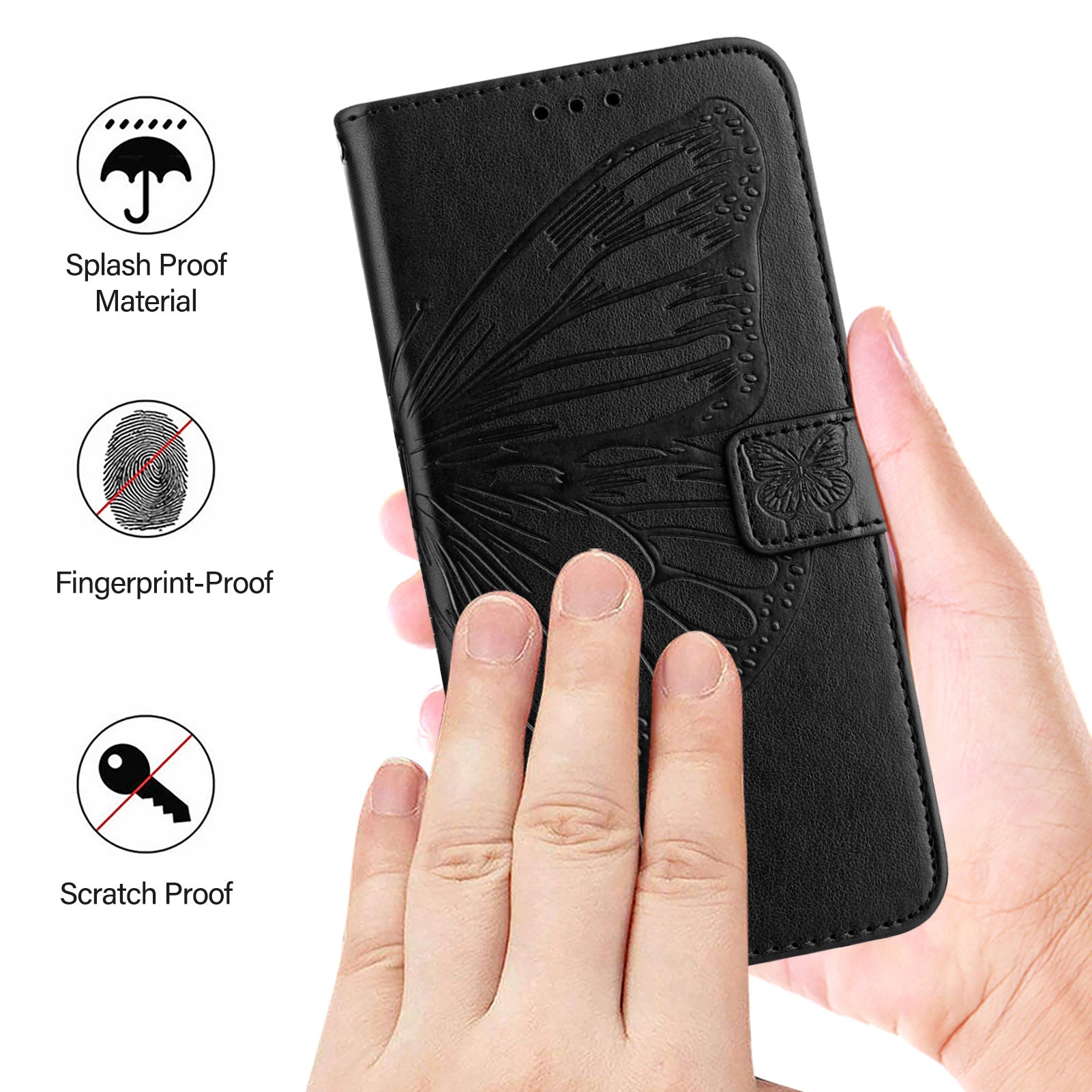 YB Imprinting Series-4 For Nothing Phone (2a) Case with Hand Strap Wallet Leather Phone Cover - Black