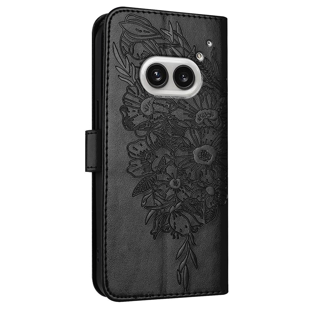 YB Imprinting Series-4 For Nothing Phone (2a) Case with Hand Strap Wallet Leather Phone Cover - Black