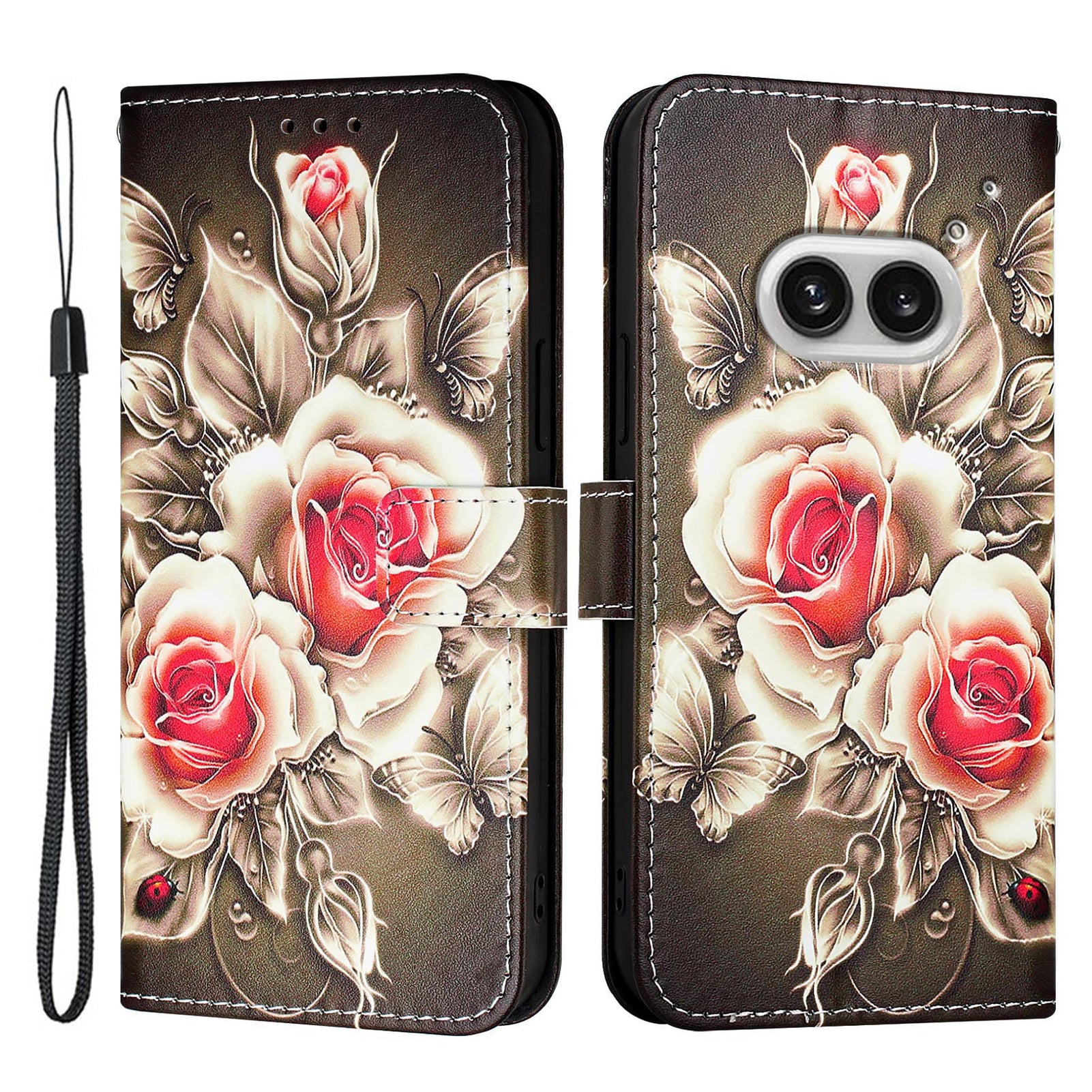 YB Pattern Printing Leather Series-4 for Nothing Phone (2a) Case Stand Leather Flip Phone Cover - Rose