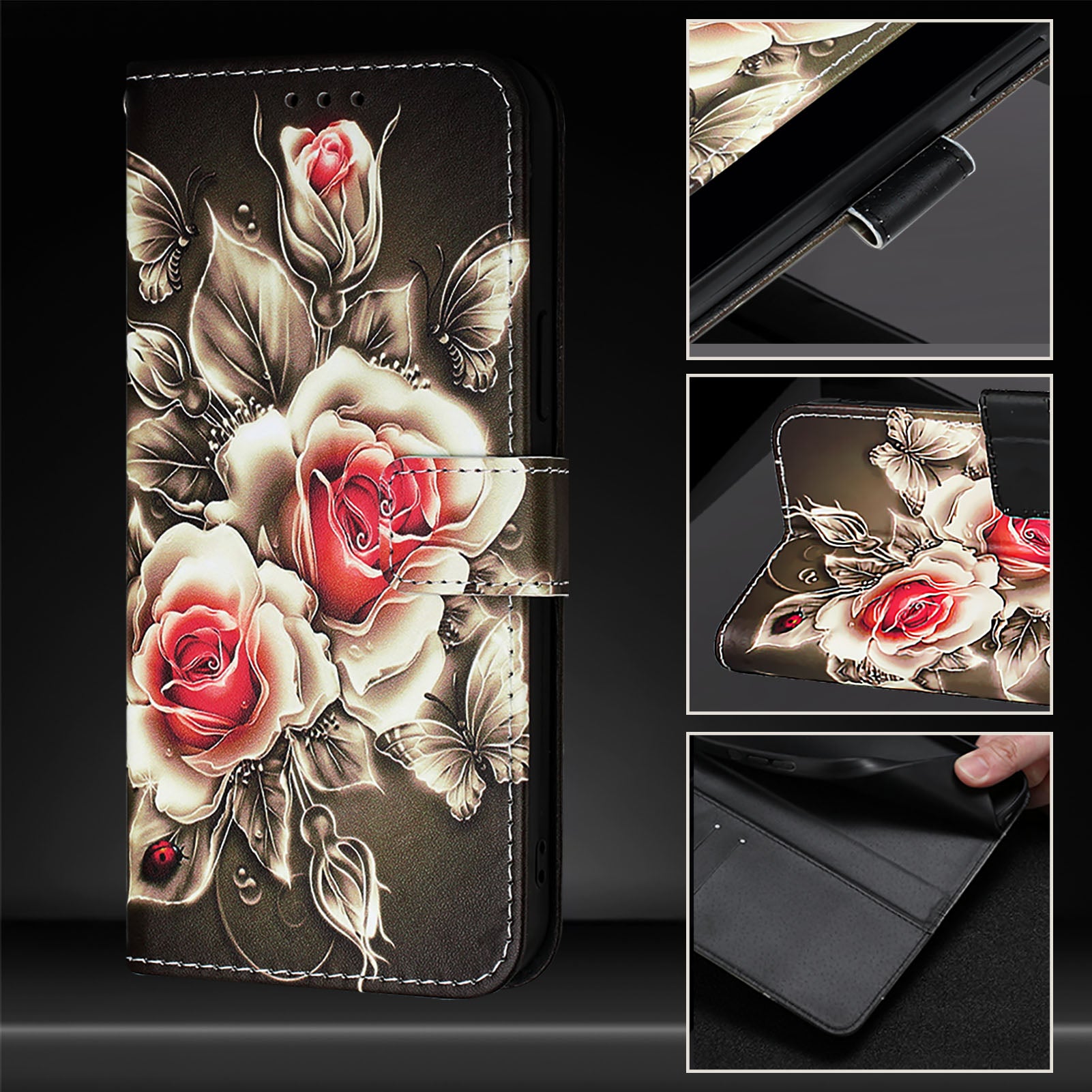 YB Pattern Printing Leather Series-4 for Nothing Phone (2a) Case Stand Leather Flip Phone Cover - Rose