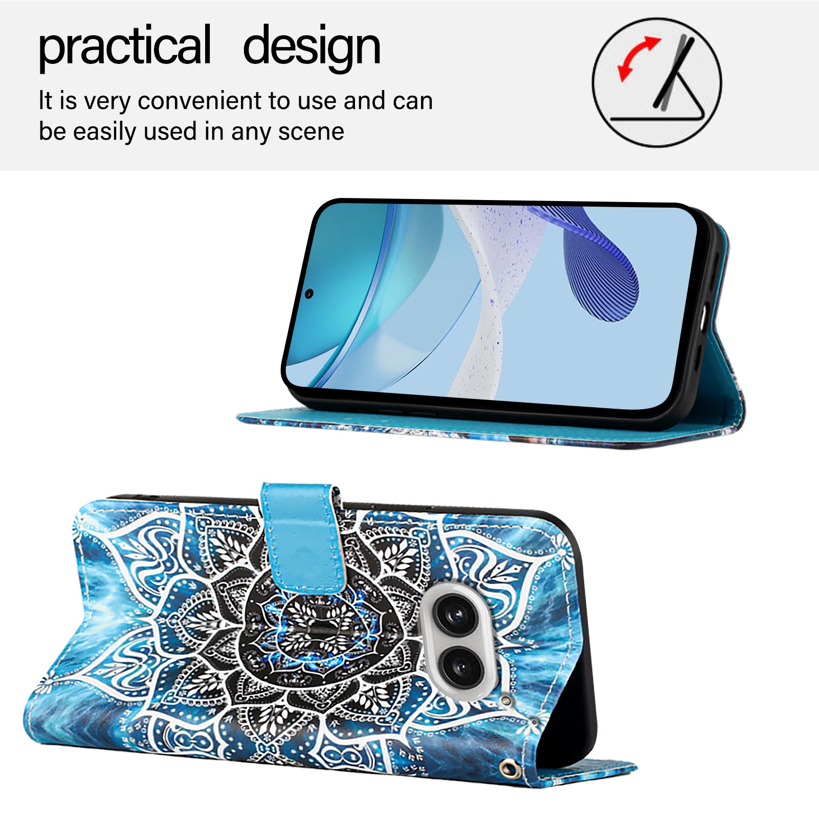 YB Pattern Printing Leather Series-4 for Nothing Phone (2a) Case Stand Leather Flip Phone Cover - Mandala Flower