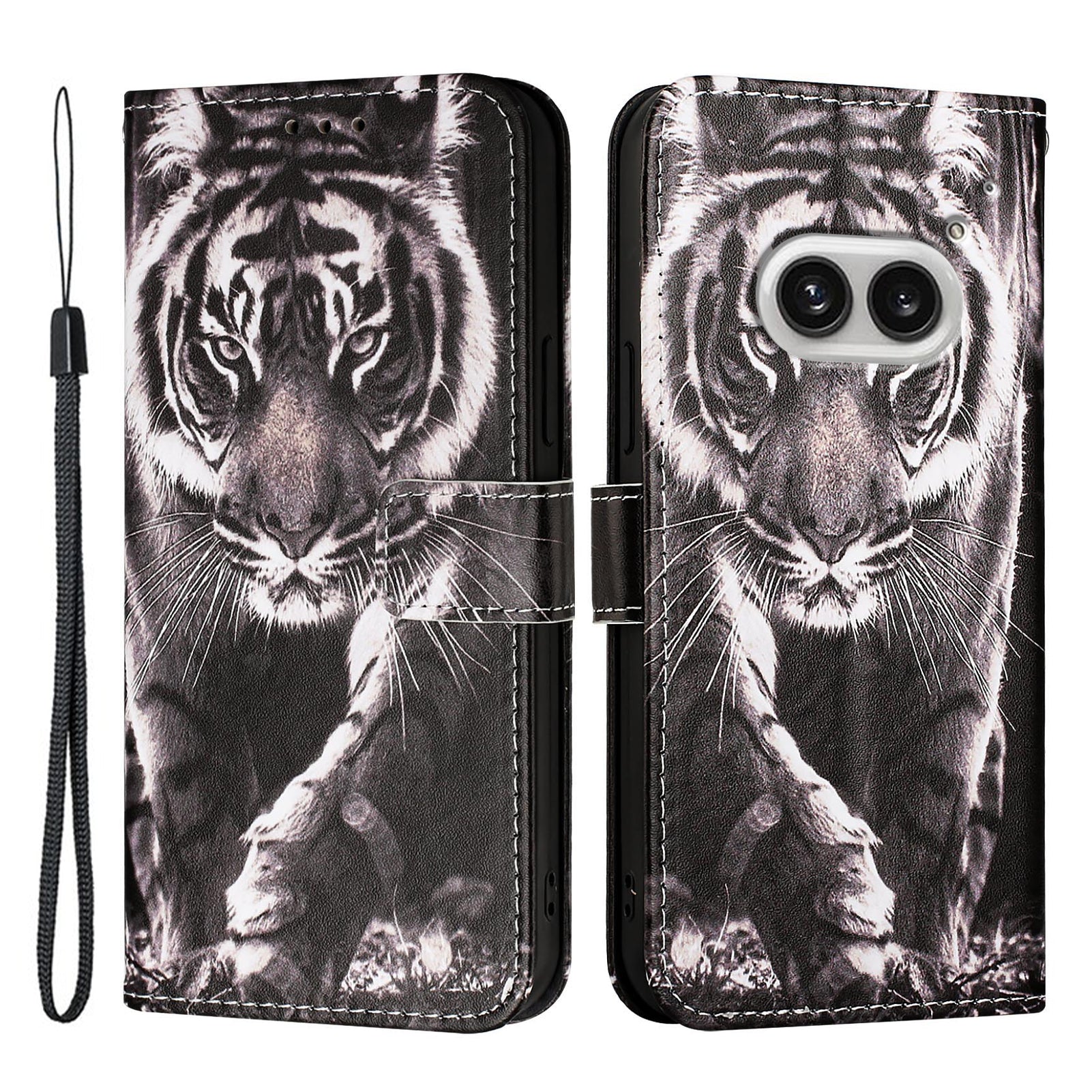 YB Pattern Printing Leather Series-4 for Nothing Phone (2a) Case Stand Leather Flip Phone Cover - Tiger