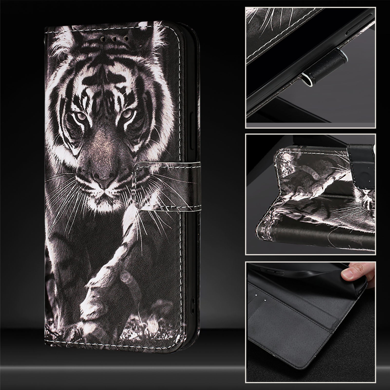 YB Pattern Printing Leather Series-4 for Nothing Phone (2a) Case Stand Leather Flip Phone Cover - Tiger