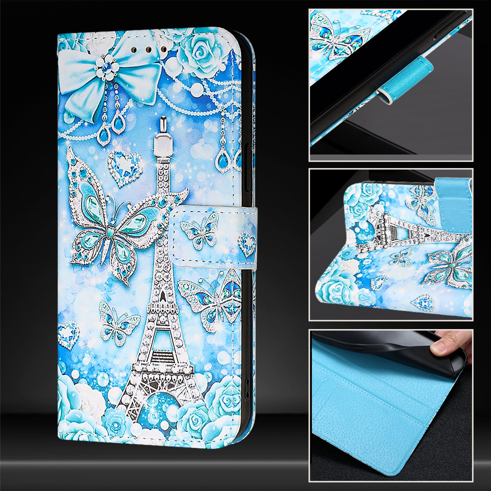 YB Pattern Printing Leather Series-4 for Nothing Phone (2a) Case Stand Leather Flip Phone Cover - Eiffel Tower and Butterfly