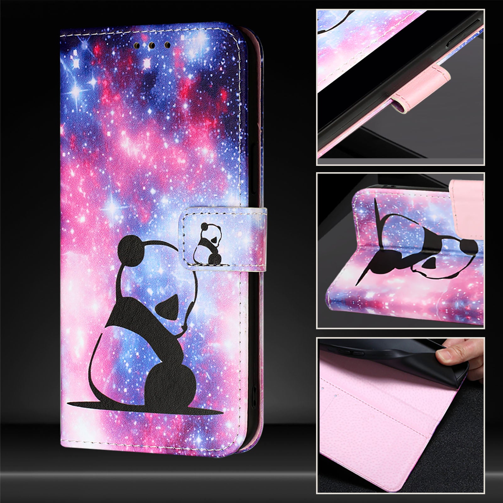 YB Pattern Printing Leather Series-4 for Nothing Phone (2a) Case Stand Leather Flip Phone Cover - Baby Panda