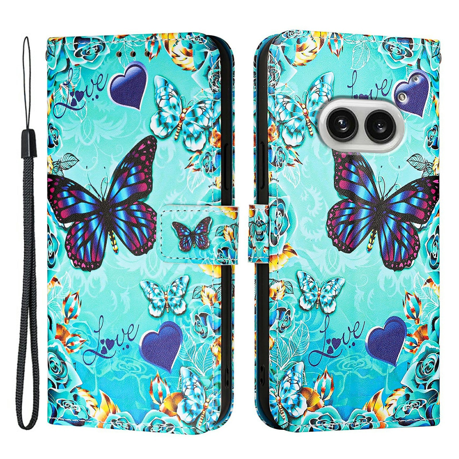 YB Pattern Printing Leather Series-4 for Nothing Phone (2a) Case Stand Leather Flip Phone Cover - Butterfly and Heart