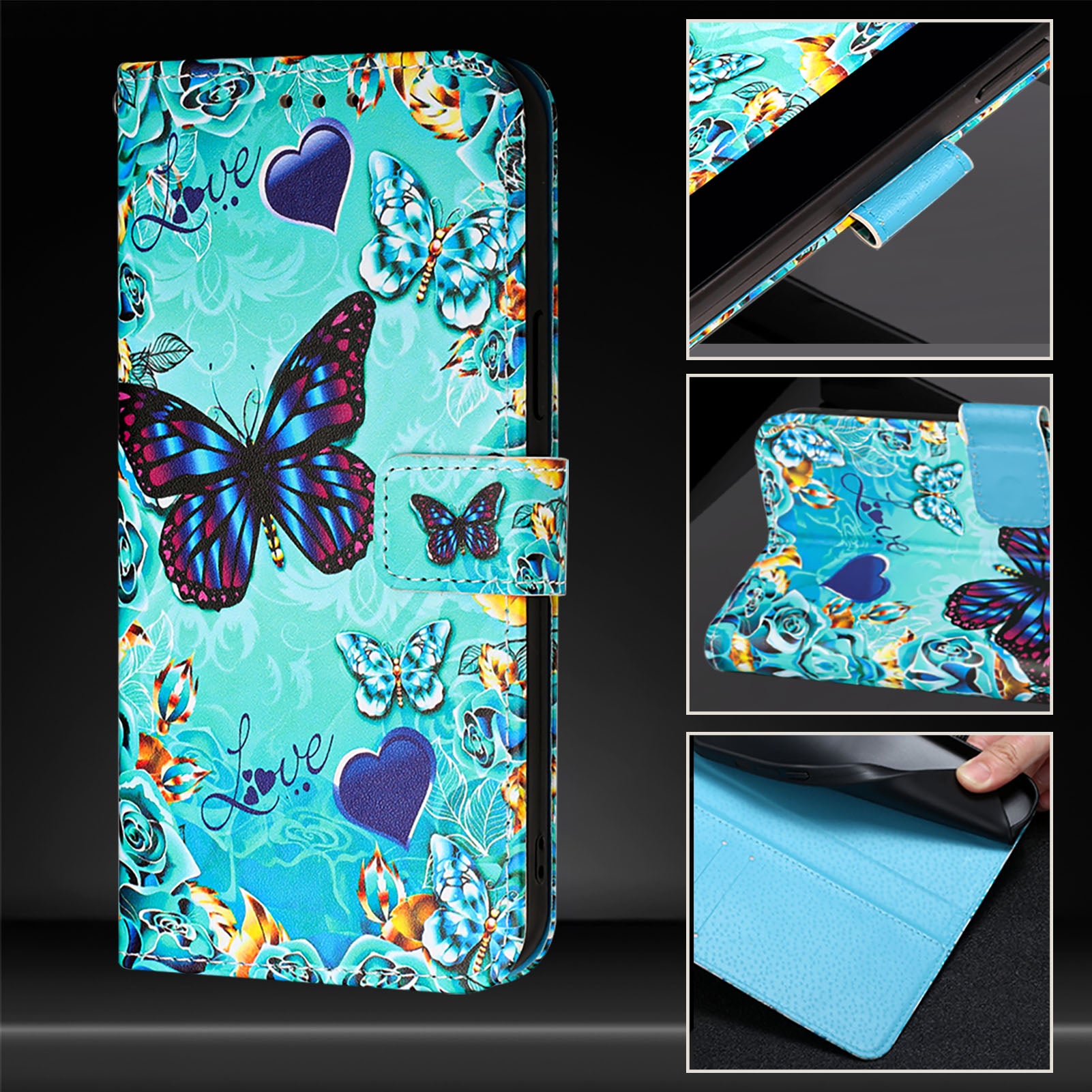 YB Pattern Printing Leather Series-4 for Nothing Phone (2a) Case Stand Leather Flip Phone Cover - Butterfly and Heart