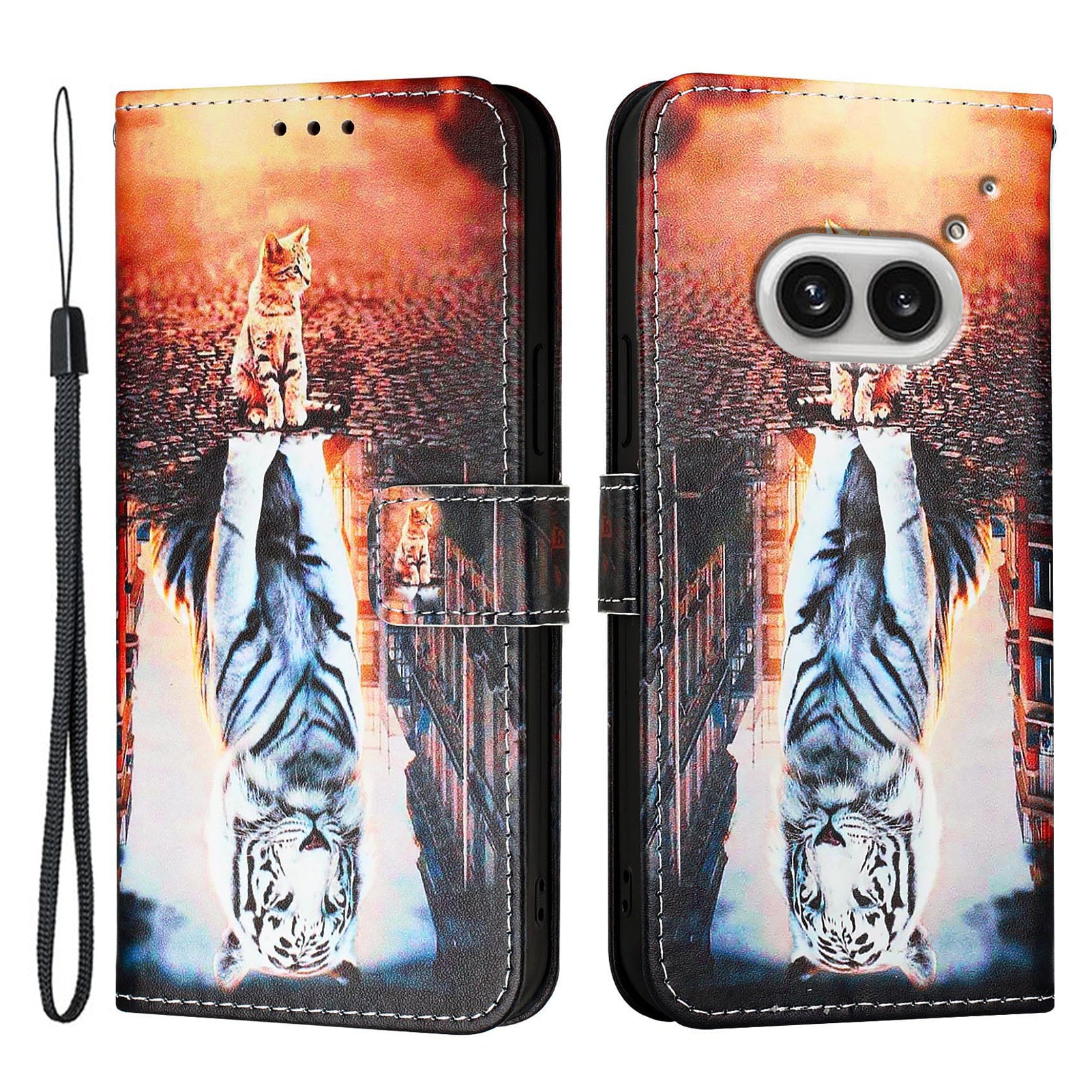 YB Pattern Printing Leather Series-4 for Nothing Phone (2a) Case Stand Leather Flip Phone Cover - Cat and Tiger