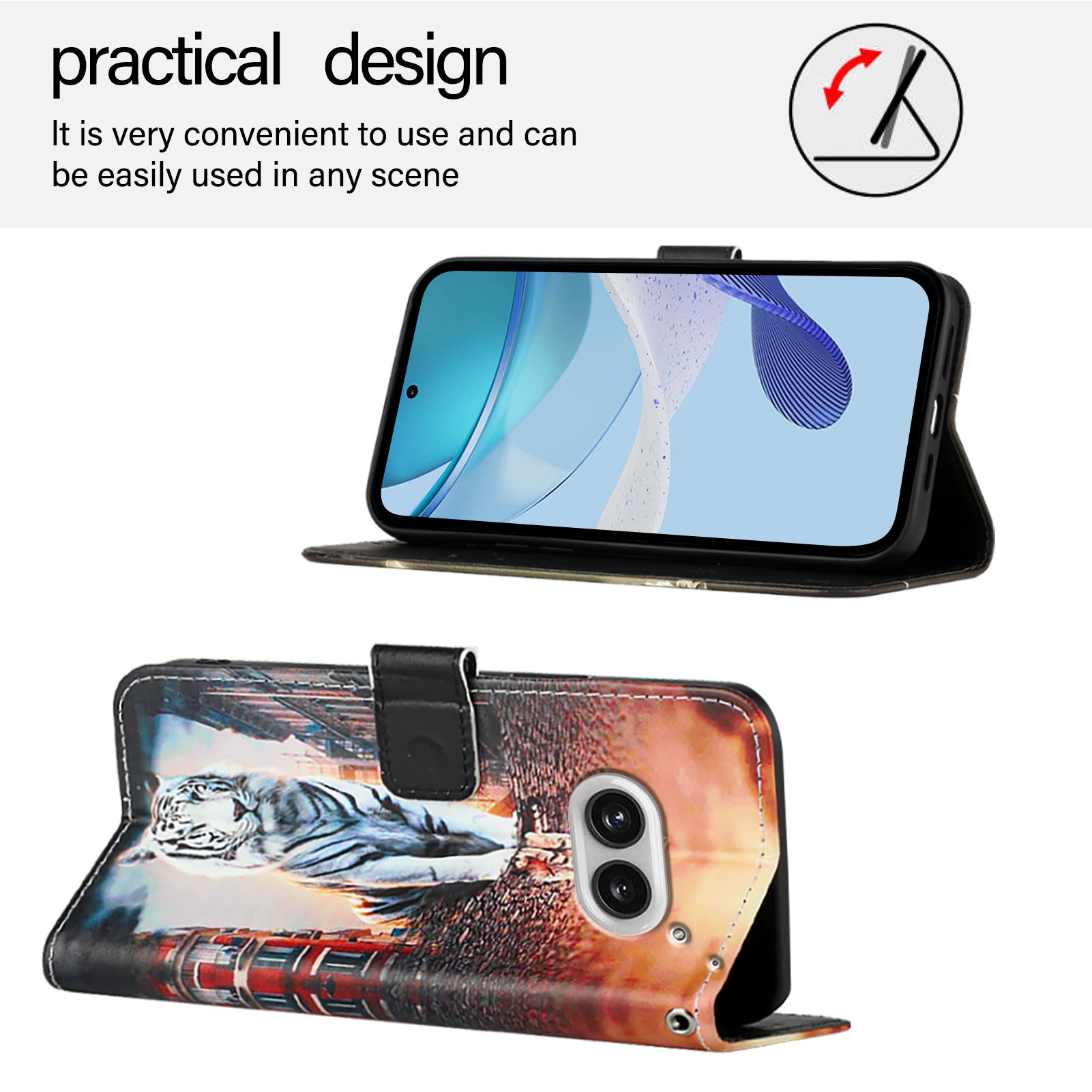 YB Pattern Printing Leather Series-4 for Nothing Phone (2a) Case Stand Leather Flip Phone Cover - Cat and Tiger